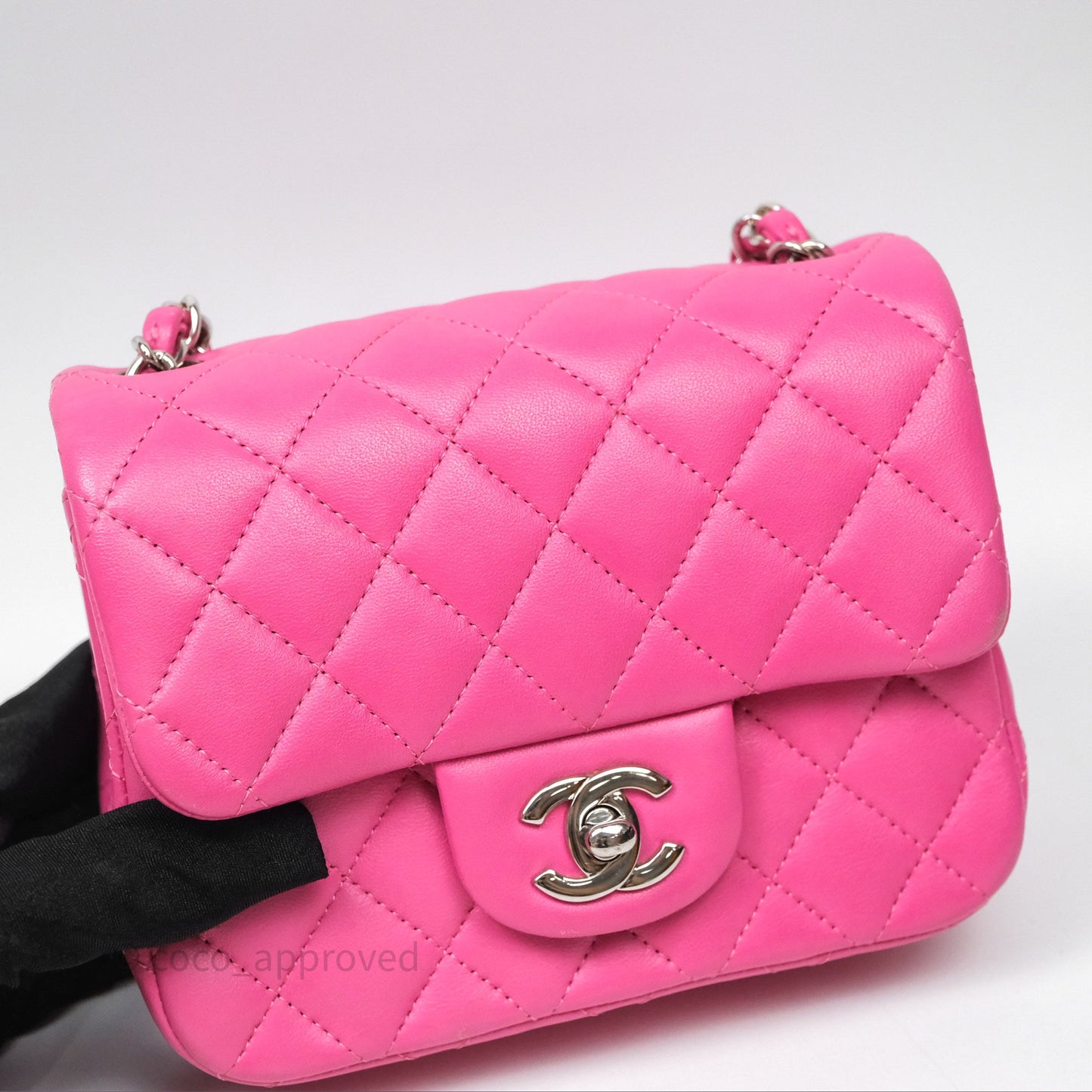 Chanel Mini Square Flap Quilted Pink Lambskin Silver Hardware