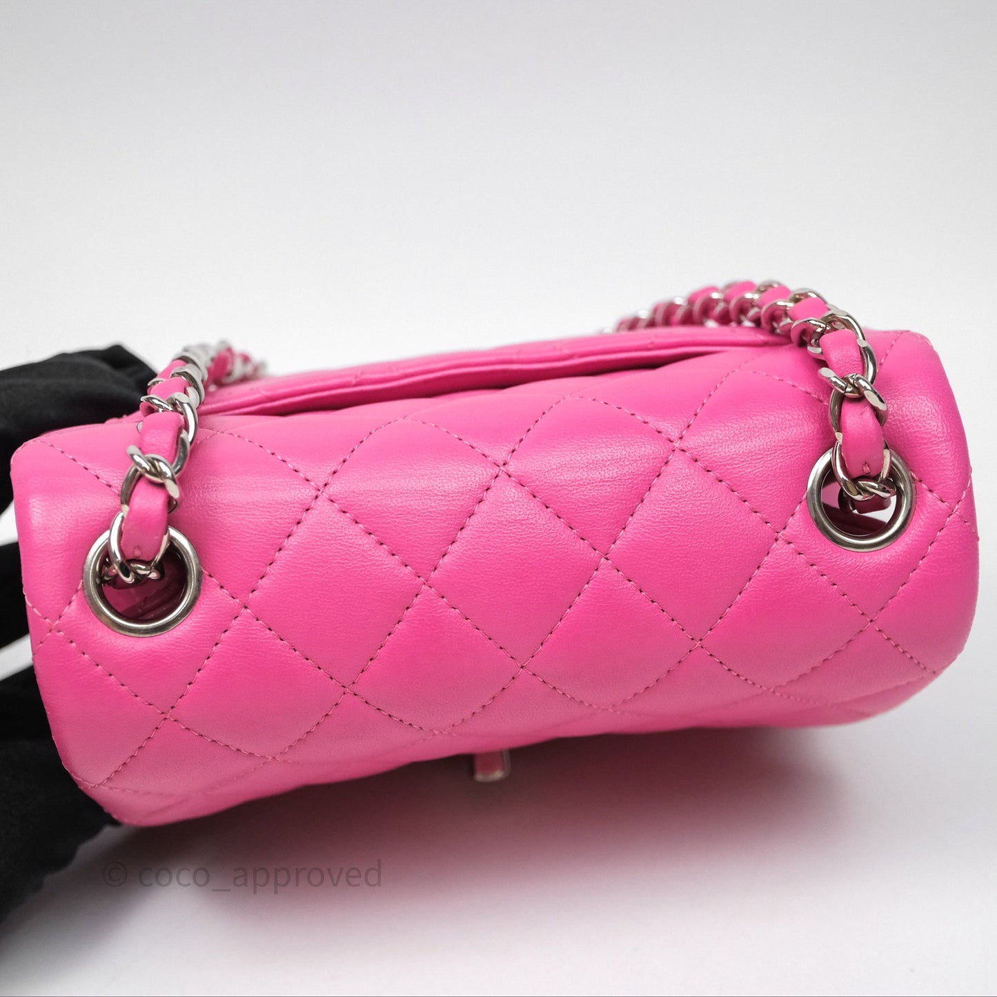 Chanel Mini Square Flap Quilted Pink Lambskin Silver Hardware