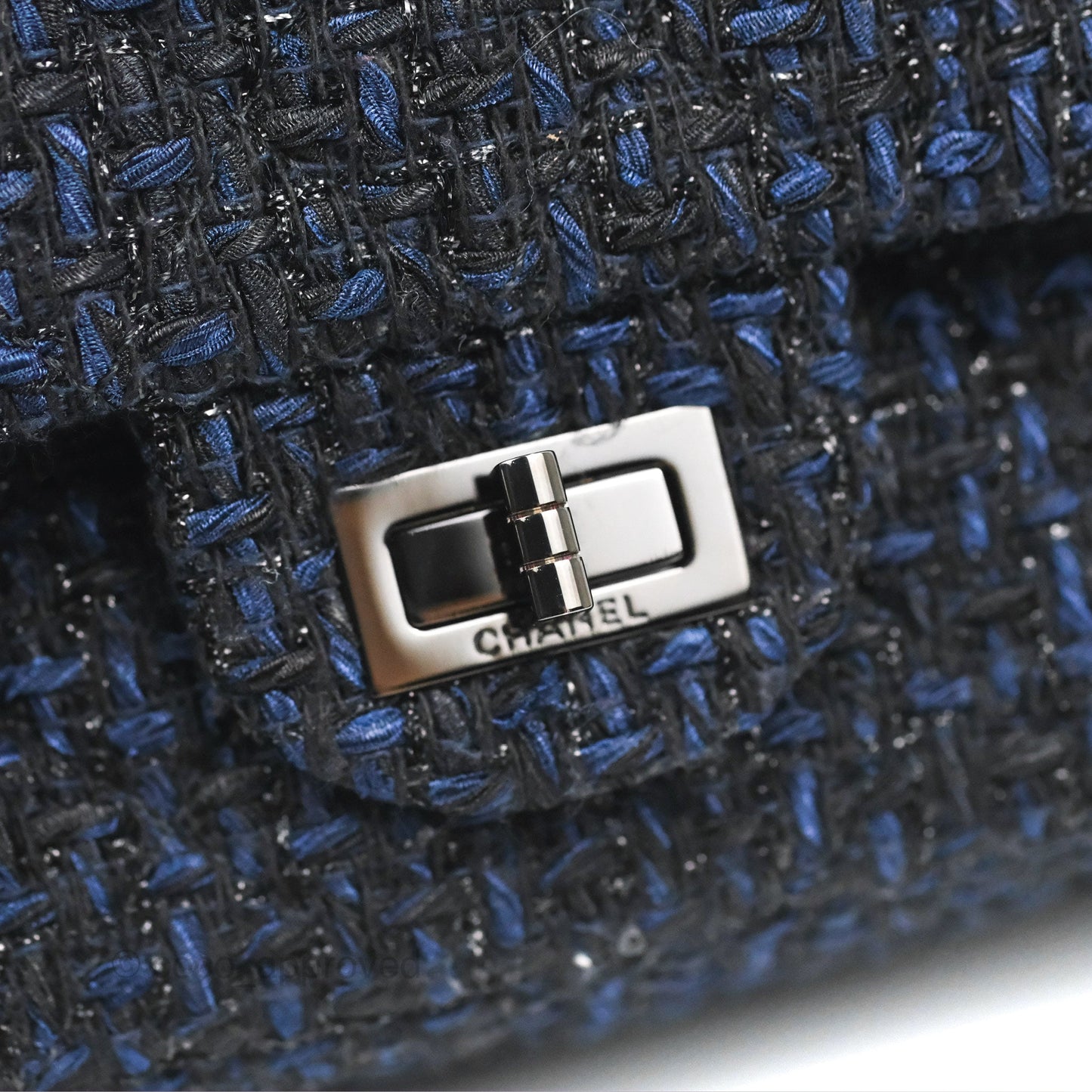Chanel Reissue 225 Quilted Black/Navy Tweed So Black Hardware