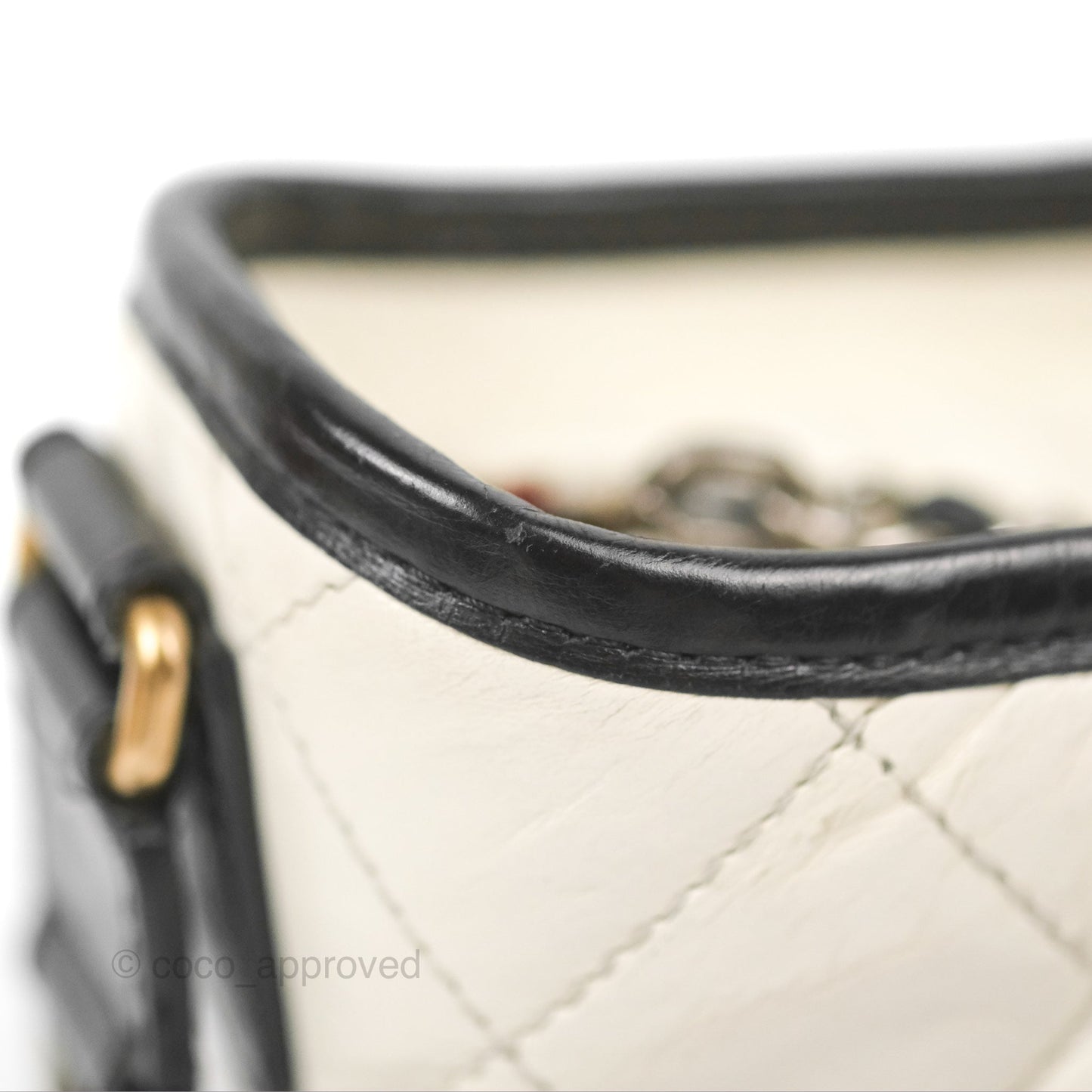 Chanel Quilted Small Gabrielle Hobo Black White Aged Calfskin Mixed Hardware