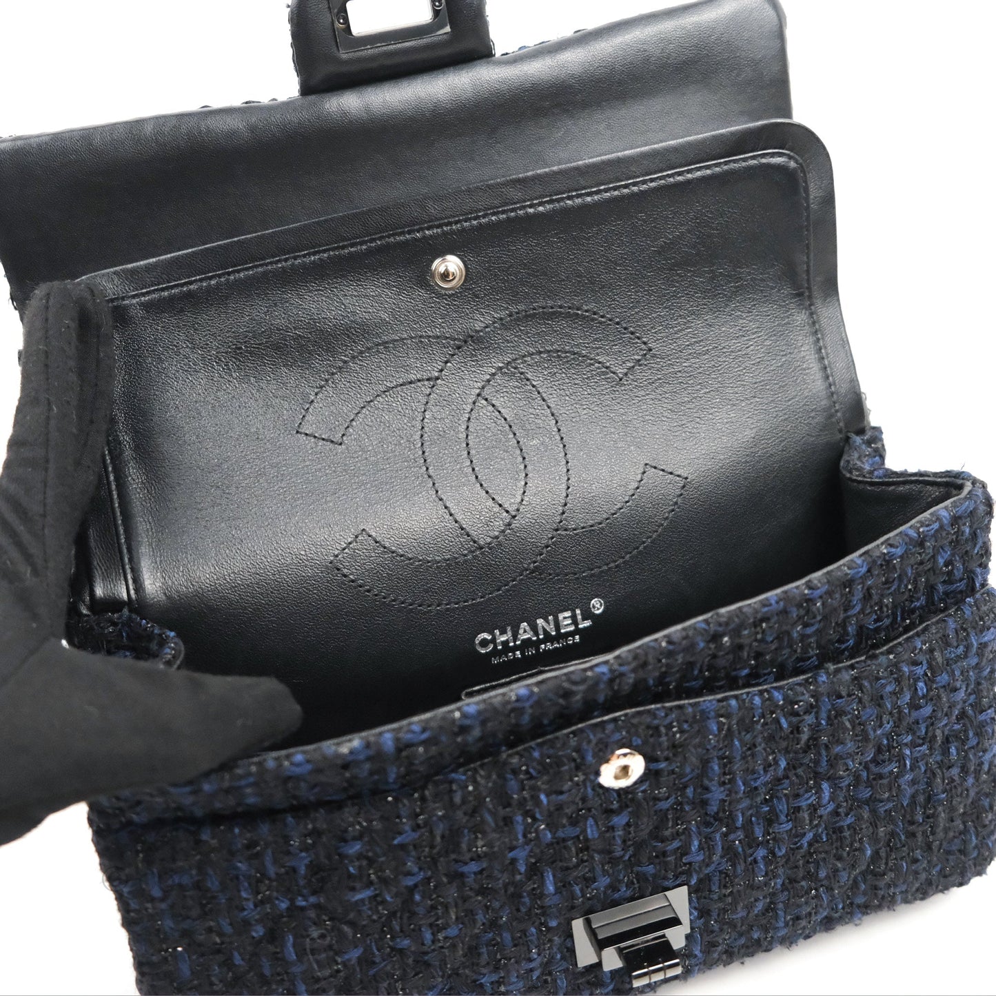 Chanel Reissue 225 Quilted Black/Navy Tweed So Black Hardware