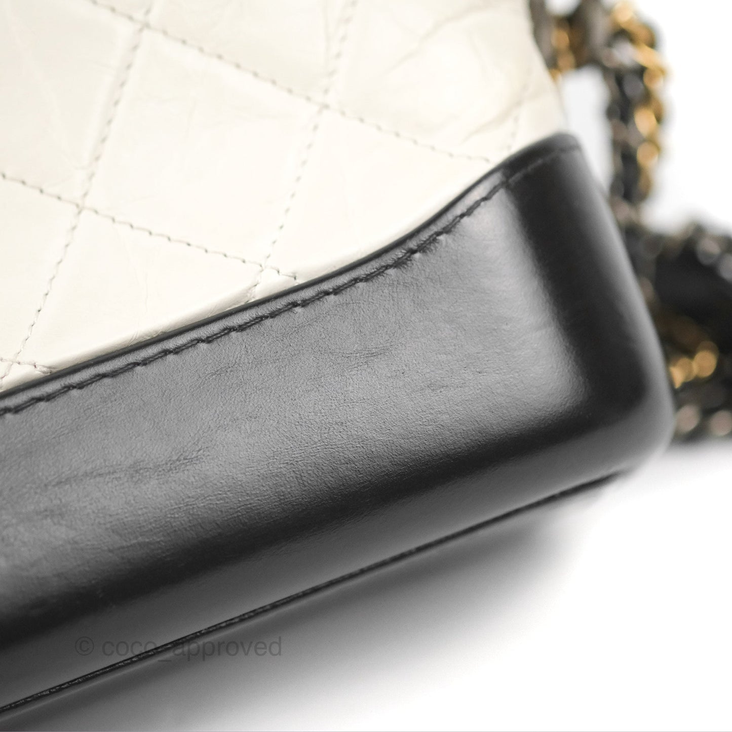 Chanel Quilted Small Gabrielle Hobo Black White Aged Calfskin Mixed Hardware