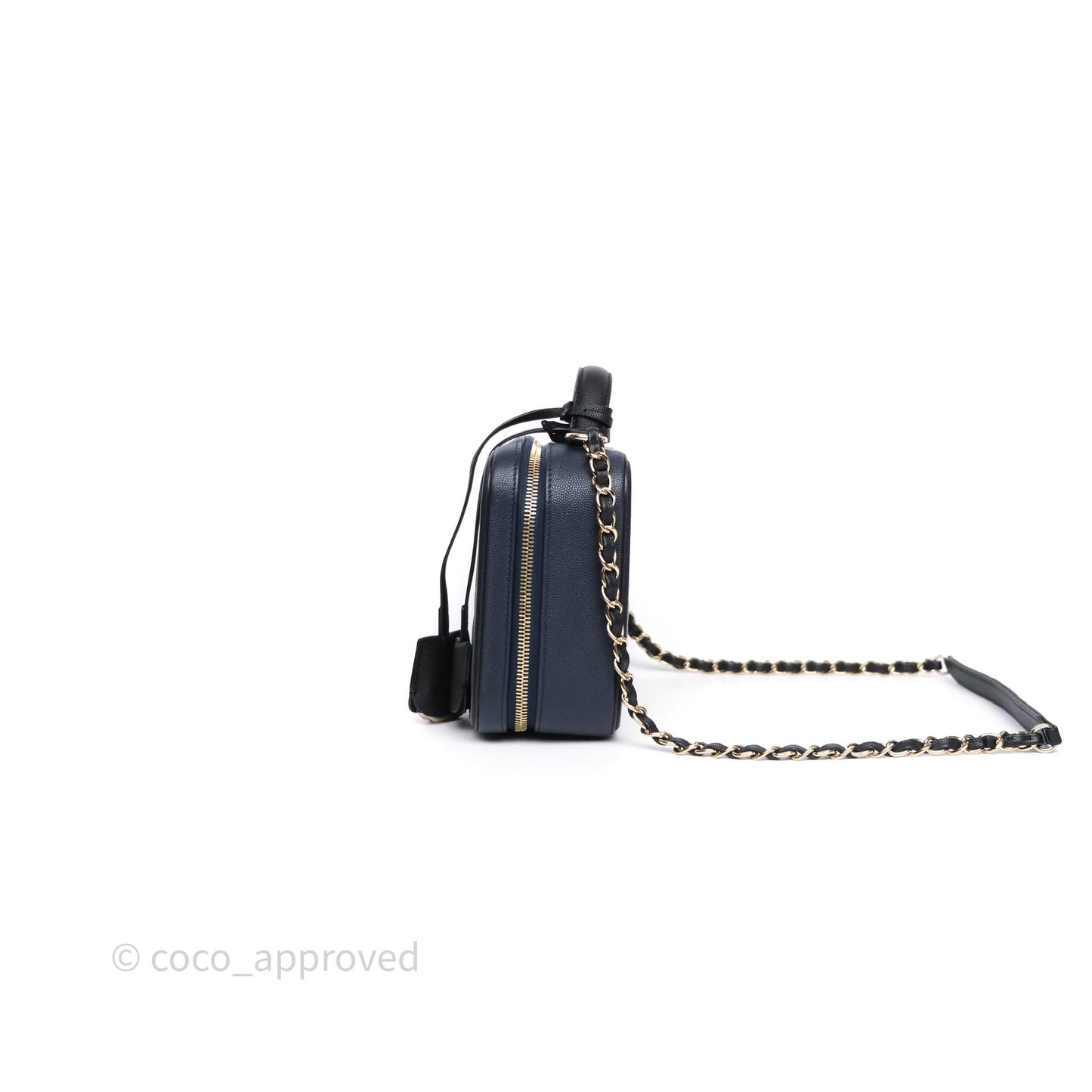 Chanel Quilted Medium CC Filigree Vanity Case Dark Navy Caviar Gold Hardware