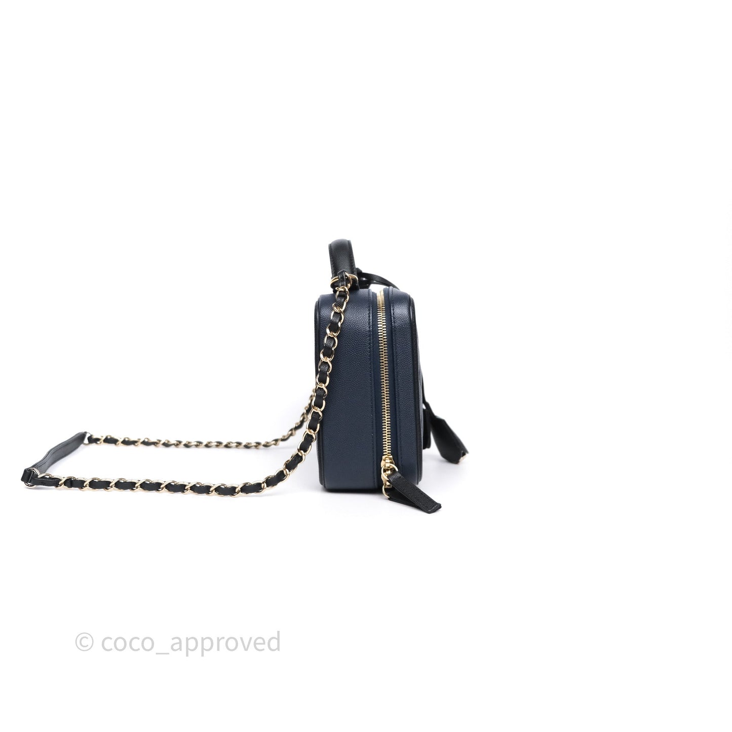 Chanel Quilted Medium CC Filigree Vanity Case Dark Navy Caviar Gold Hardware