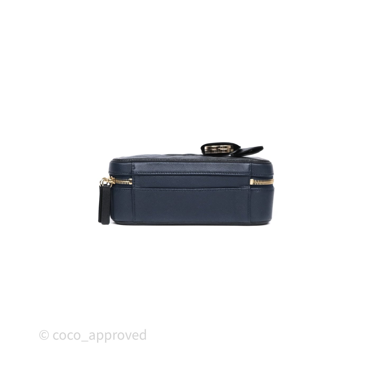 Chanel Quilted Medium CC Filigree Vanity Case Dark Navy Caviar Gold Hardware