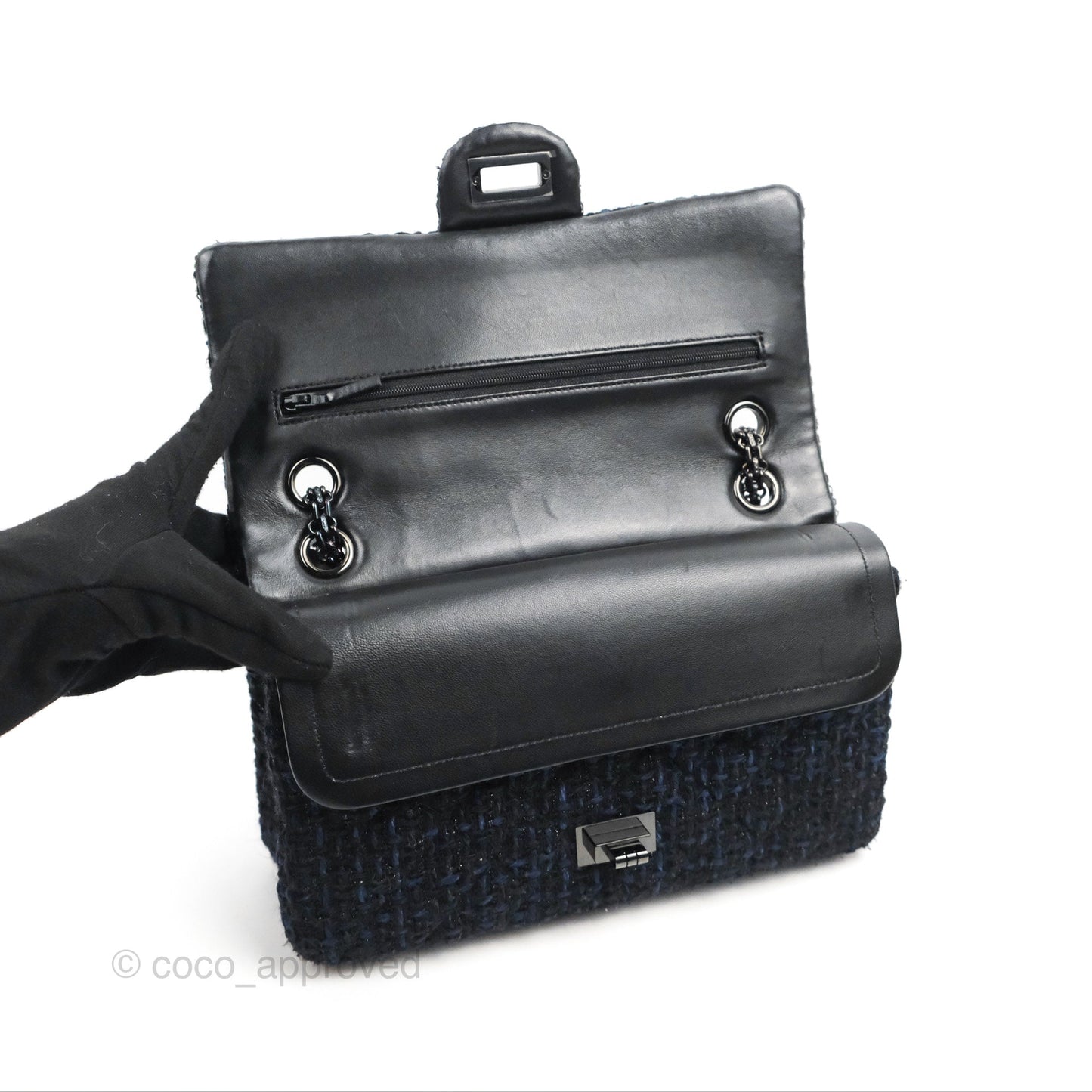 Chanel Reissue 225 Quilted Black/Navy Tweed So Black Hardware