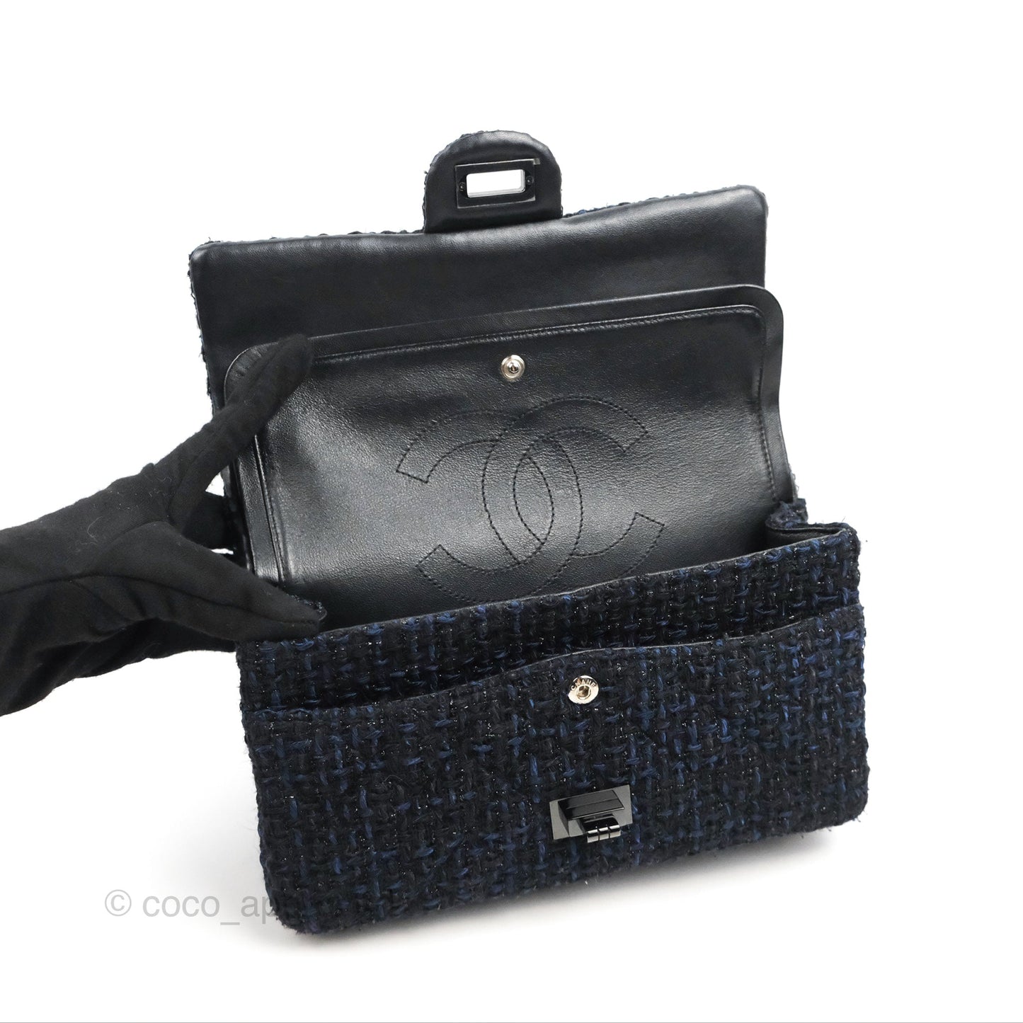 Chanel Reissue 225 Quilted Black/Navy Tweed So Black Hardware