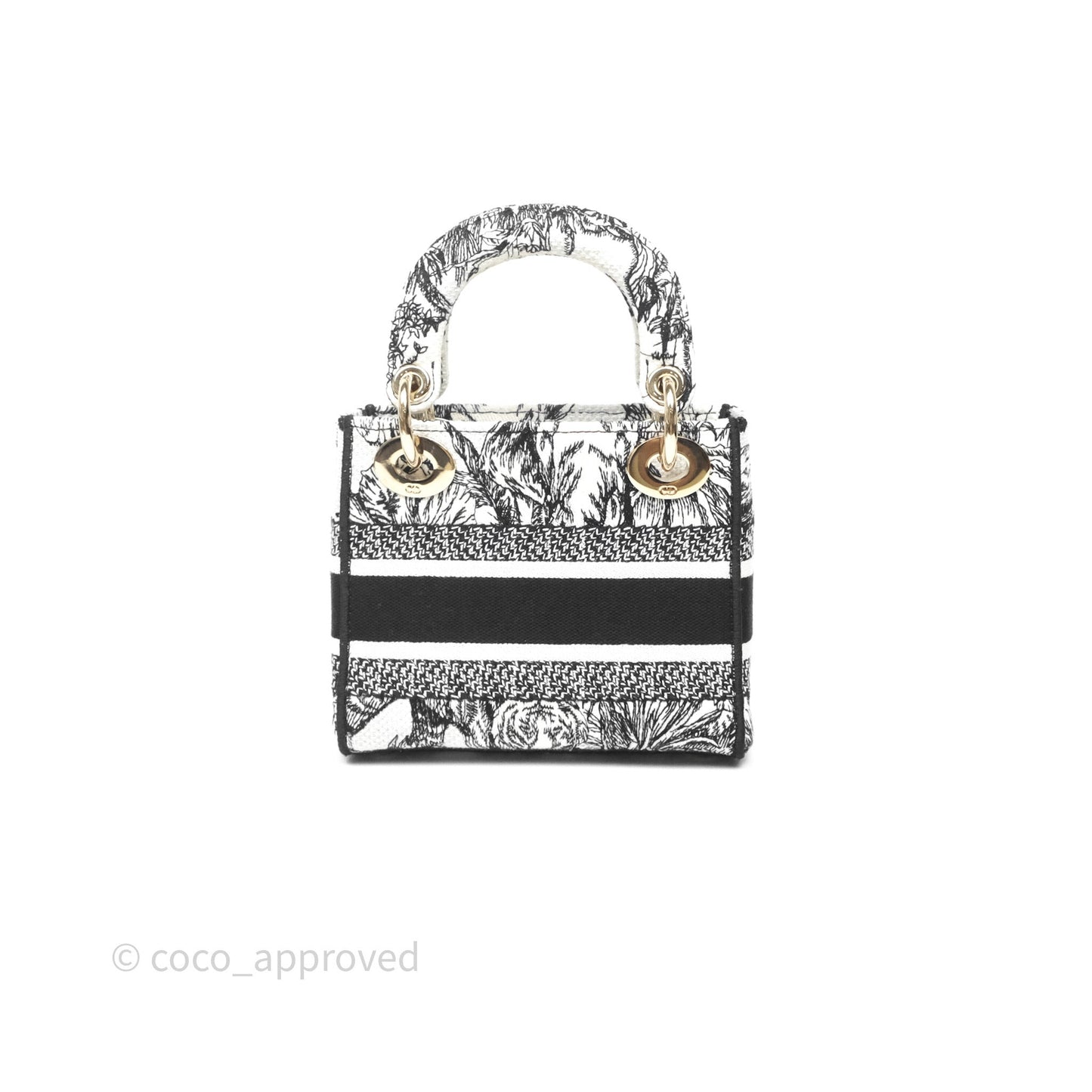 Christian Dior Mini Lady D-Lite Bag White/Black Toile de Jouy Voyage Embroidered
