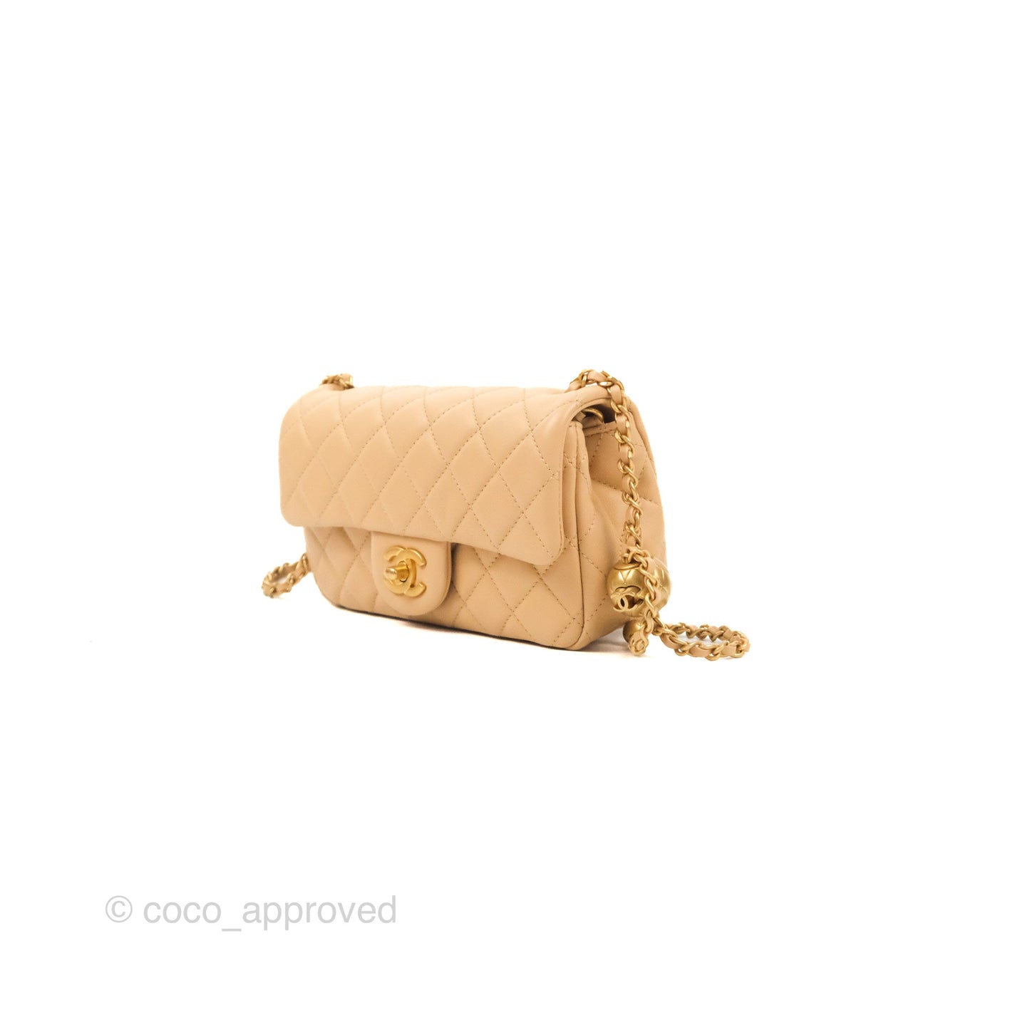 Chanel Mini Rectangular Pearl Crush Beige Lambskin Aged Gold Hardware