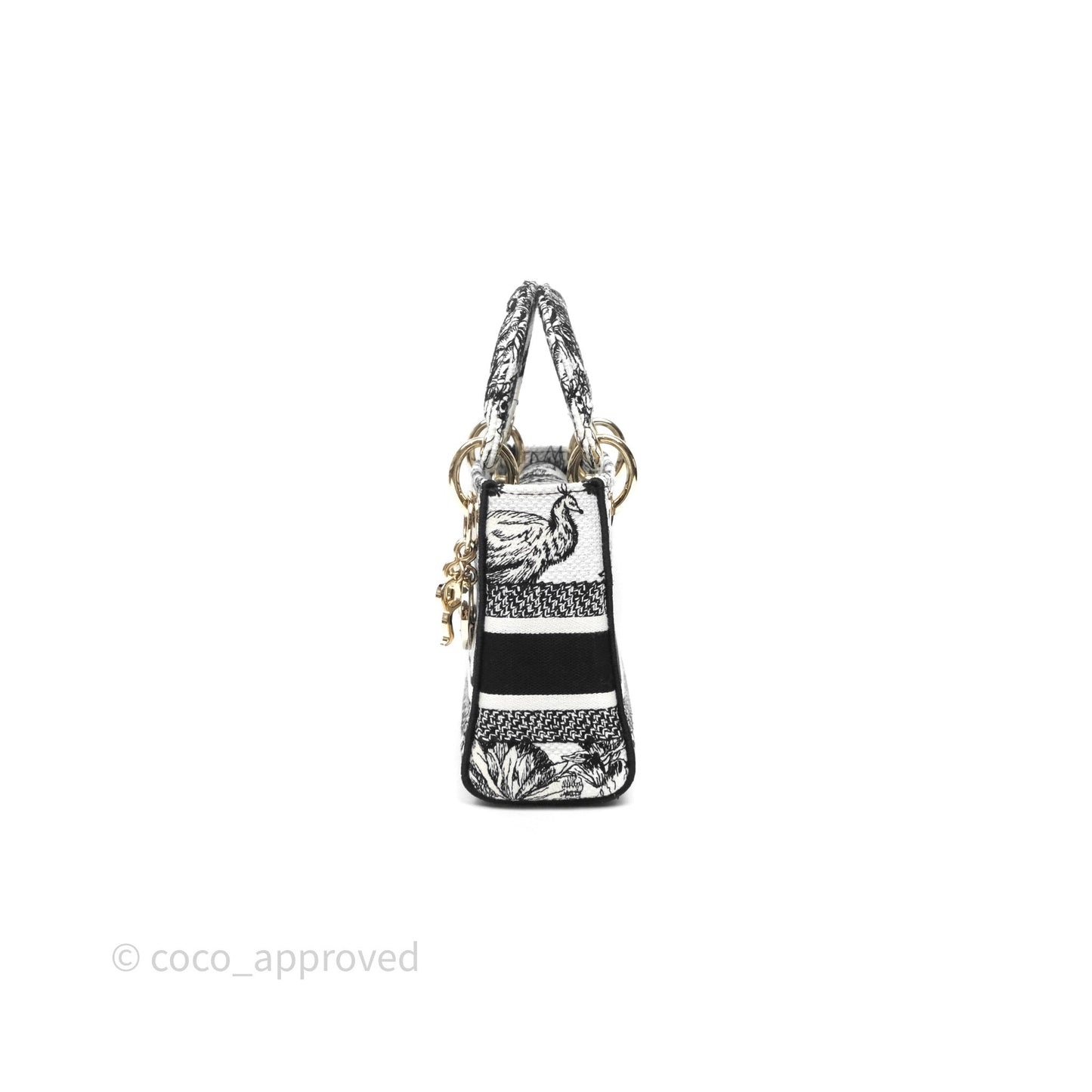 Christian Dior Mini Lady D-Lite Bag White/Black Toile de Jouy Voyage Embroidered