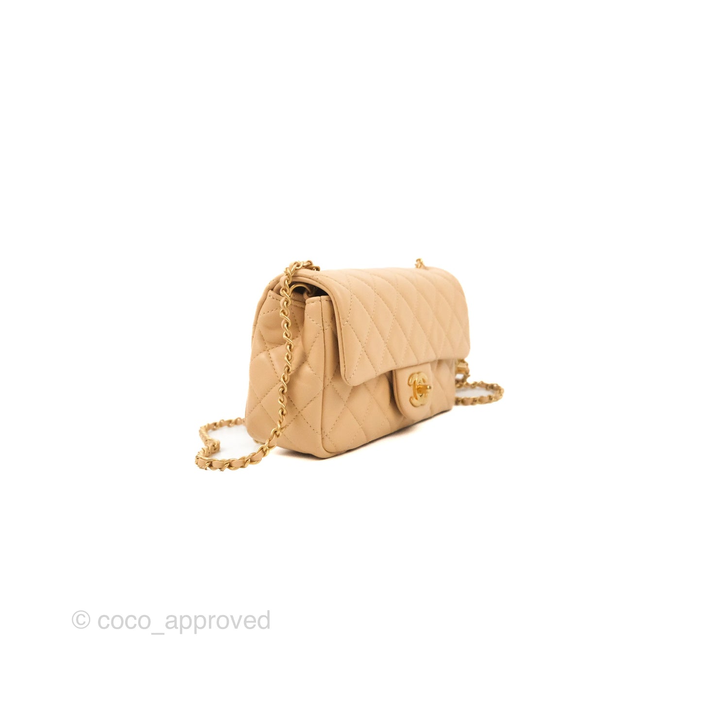 Chanel Mini Rectangular Pearl Crush Beige Lambskin Aged Gold Hardware