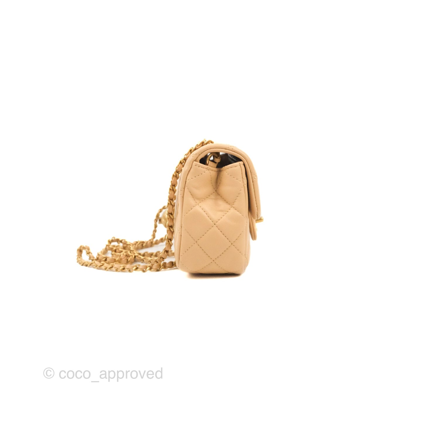 Chanel Mini Rectangular Pearl Crush Beige Lambskin Aged Gold Hardware