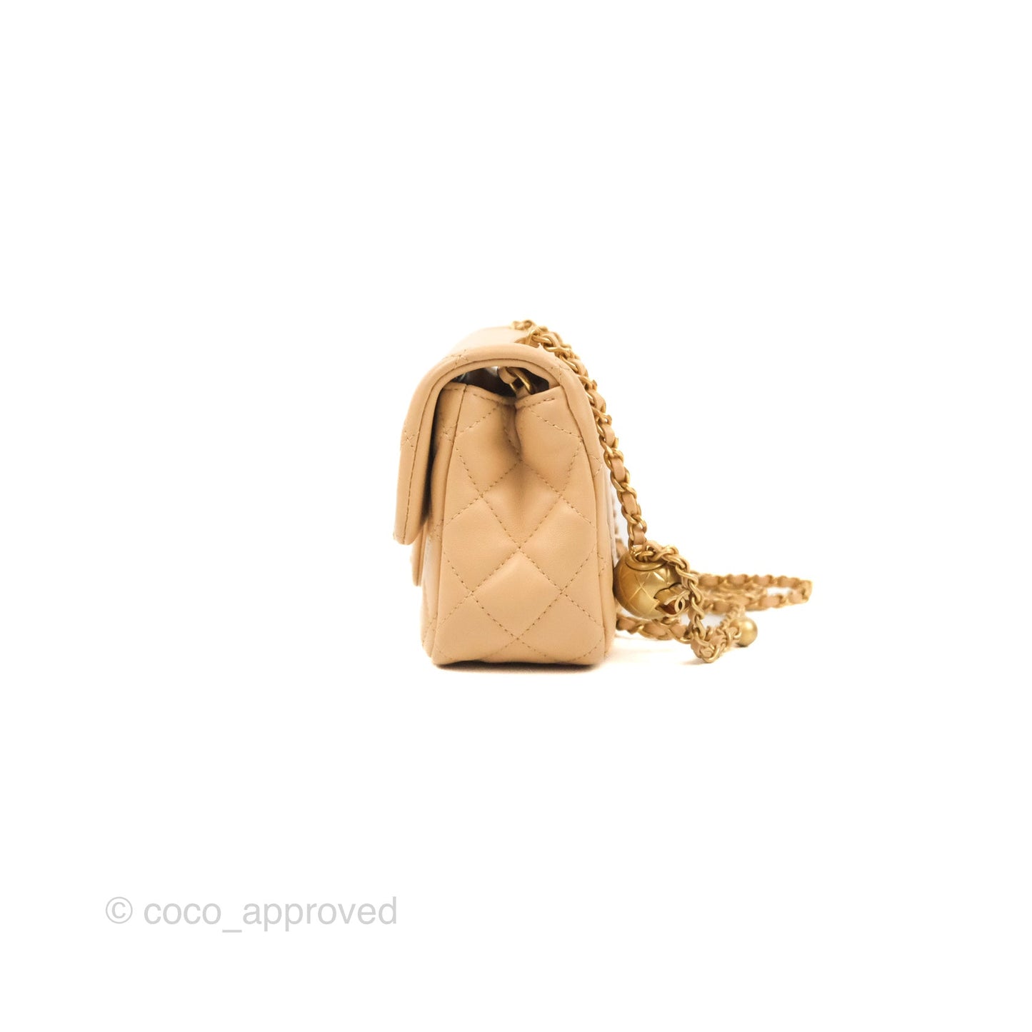Chanel Mini Rectangular Pearl Crush Beige Lambskin Aged Gold Hardware