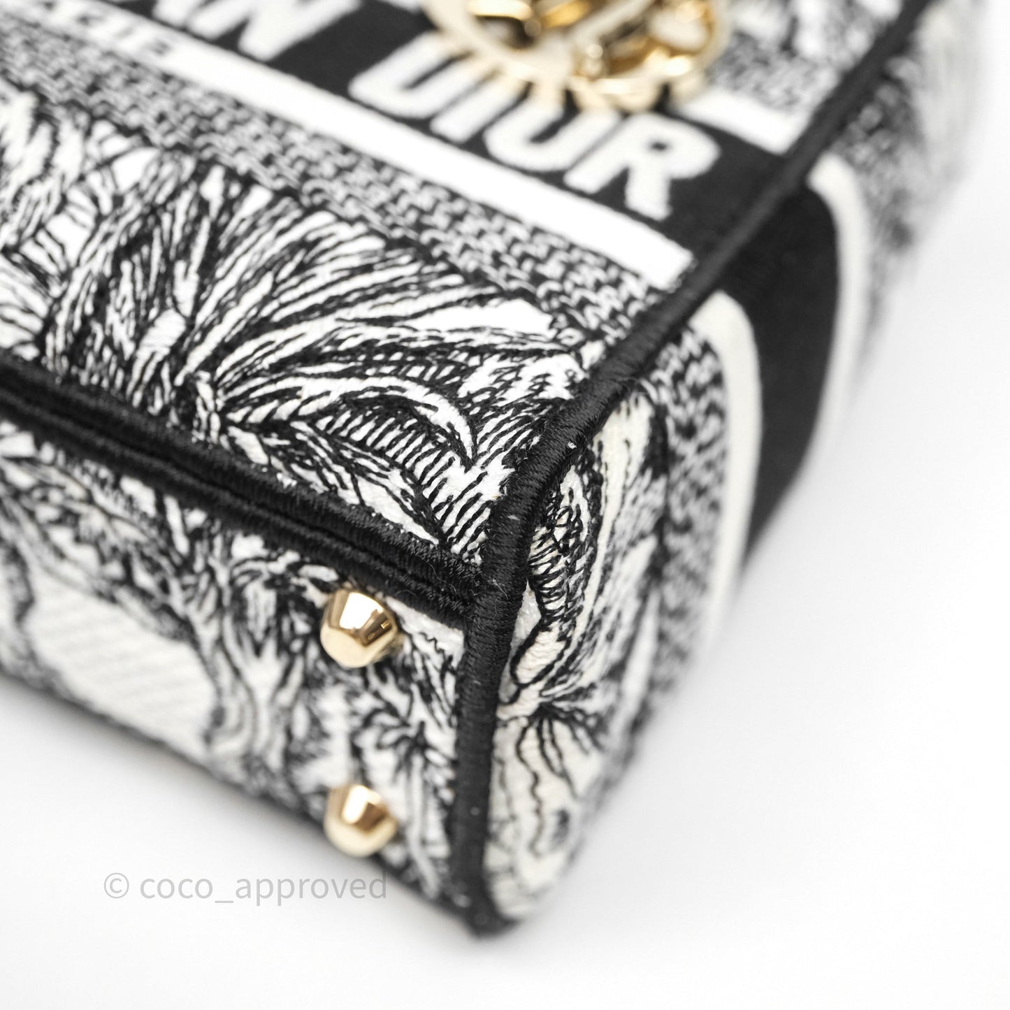 Christian Dior Mini Lady D-Lite Bag White/Black Toile de Jouy Voyage Embroidered