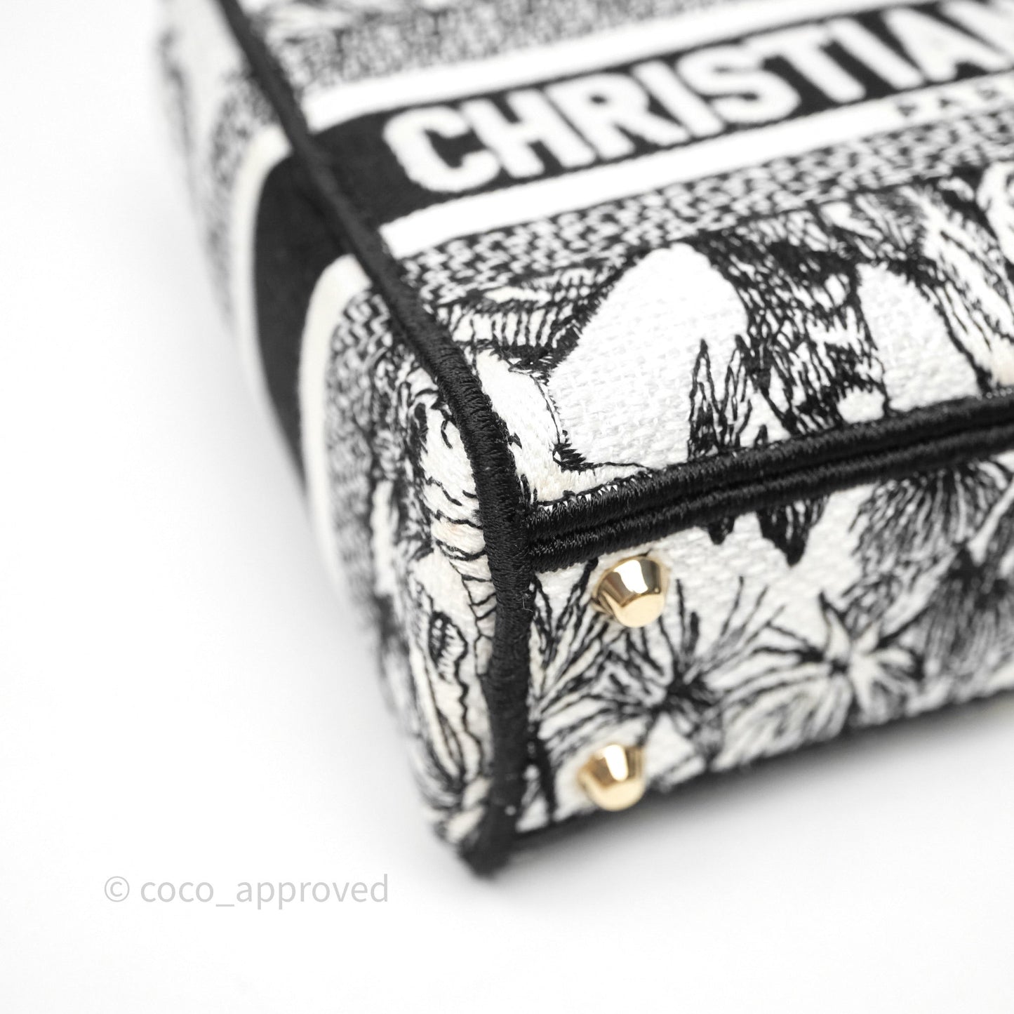 Christian Dior Mini Lady D-Lite Bag White/Black Toile de Jouy Voyage Embroidered