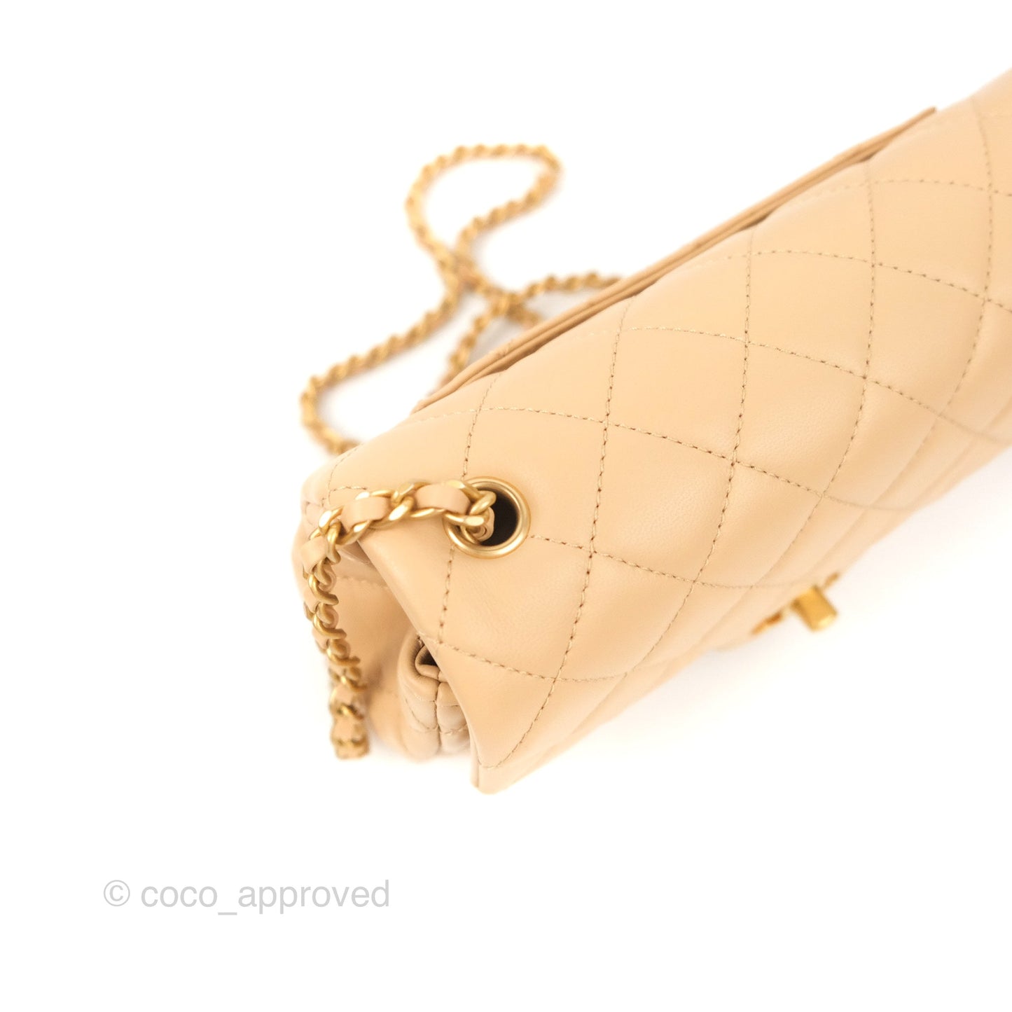 Chanel Mini Rectangular Pearl Crush Beige Lambskin Aged Gold Hardware