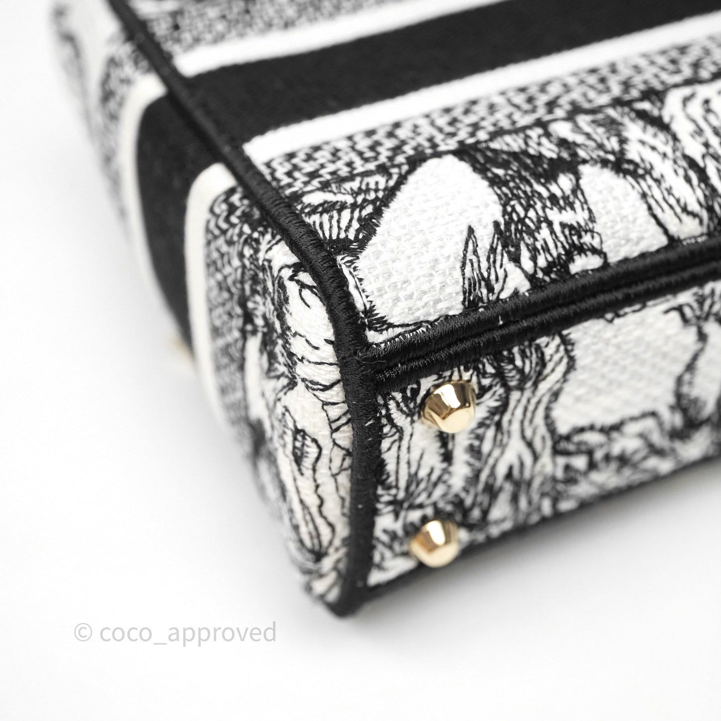 Christian Dior Mini Lady D-Lite Bag White/Black Toile de Jouy Voyage Embroidered