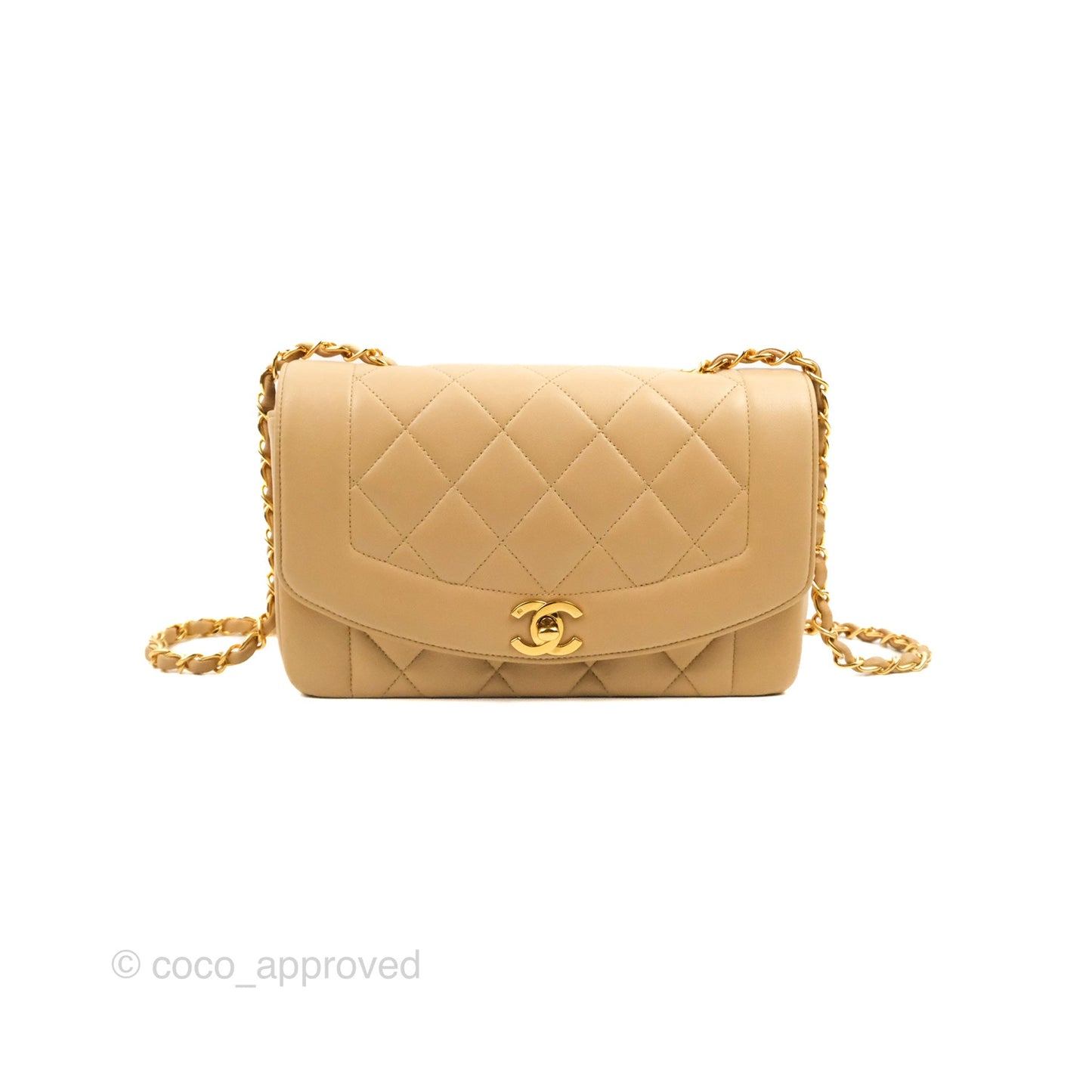 Chanel Vintage Small Quilted Classic Diana Flap Bag Beige Lambskin 24K Gold Hardware