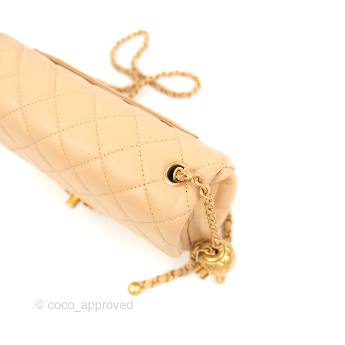 Chanel Mini Rectangular Pearl Crush Beige Lambskin Aged Gold Hardware