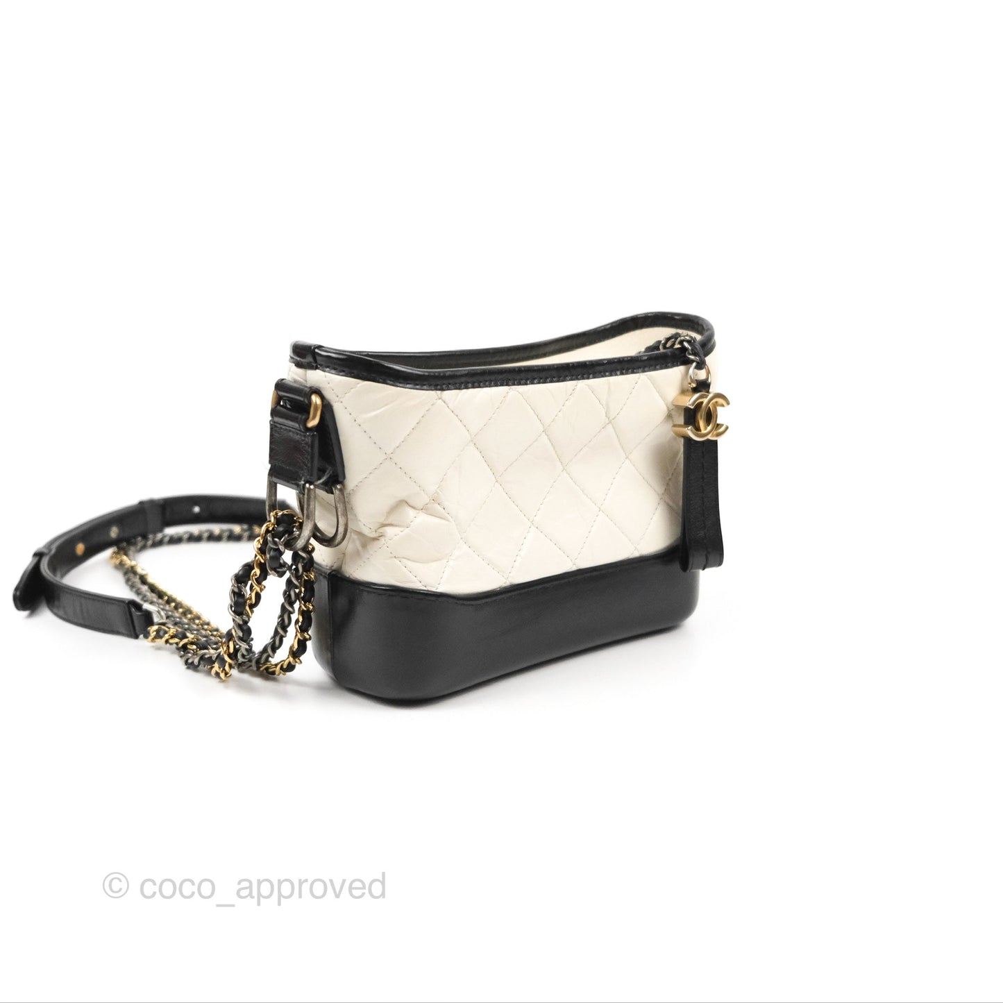 Chanel Quilted Small Gabrielle Hobo Black White Aged Calfskin Mixed Hardware
