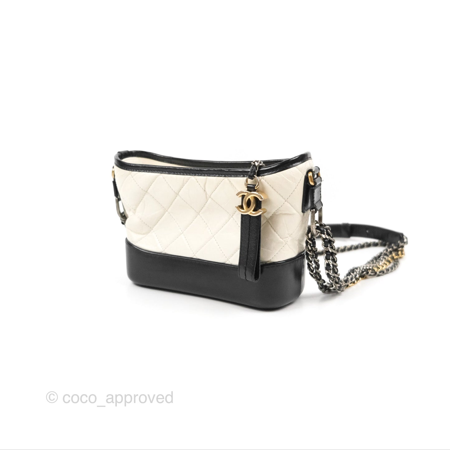 Chanel Quilted Small Gabrielle Hobo Black White Aged Calfskin Mixed Hardware