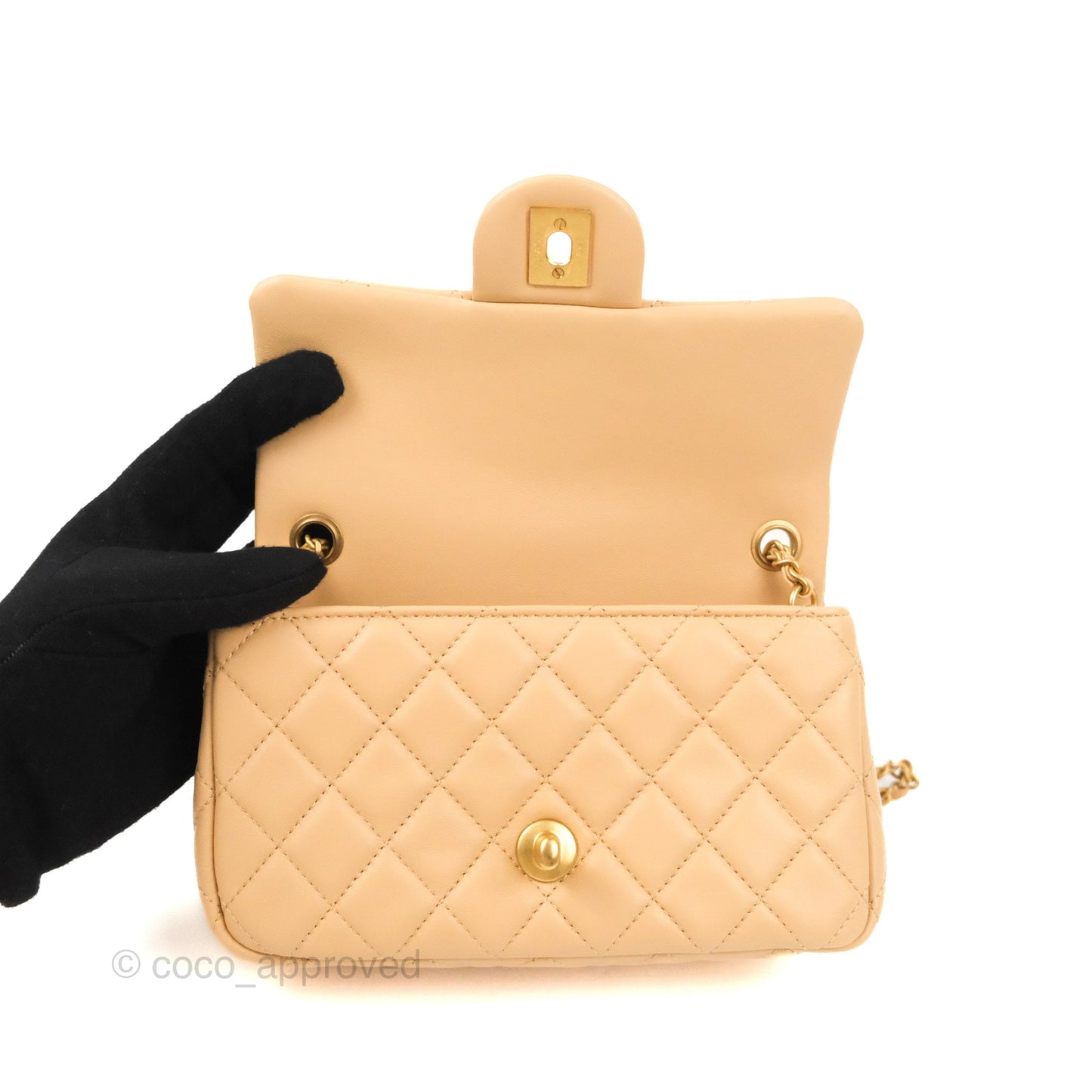 Chanel Mini Rectangular Pearl Crush Beige Lambskin Aged Gold Hardware