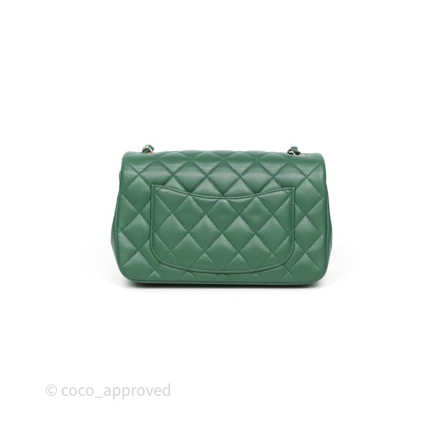 Chanel Quilted Mini Rectangular Green Lambskin Silver Hardware