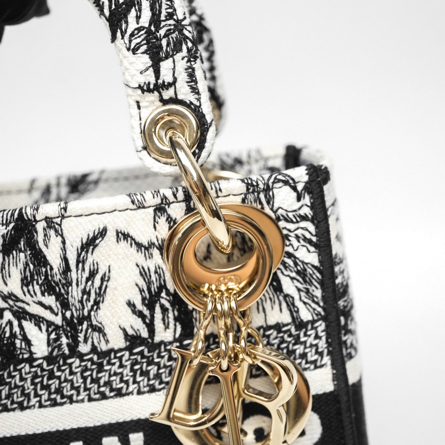 Christian Dior Mini Lady D-Lite Bag White/Black Toile de Jouy Voyage Embroidered