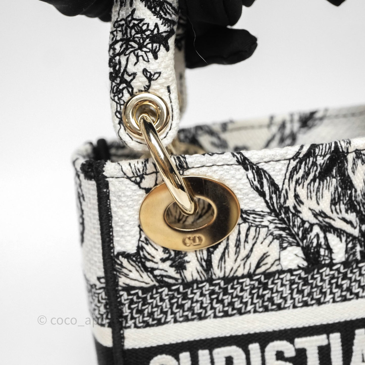 Christian Dior Mini Lady D-Lite Bag White/Black Toile de Jouy Voyage Embroidered