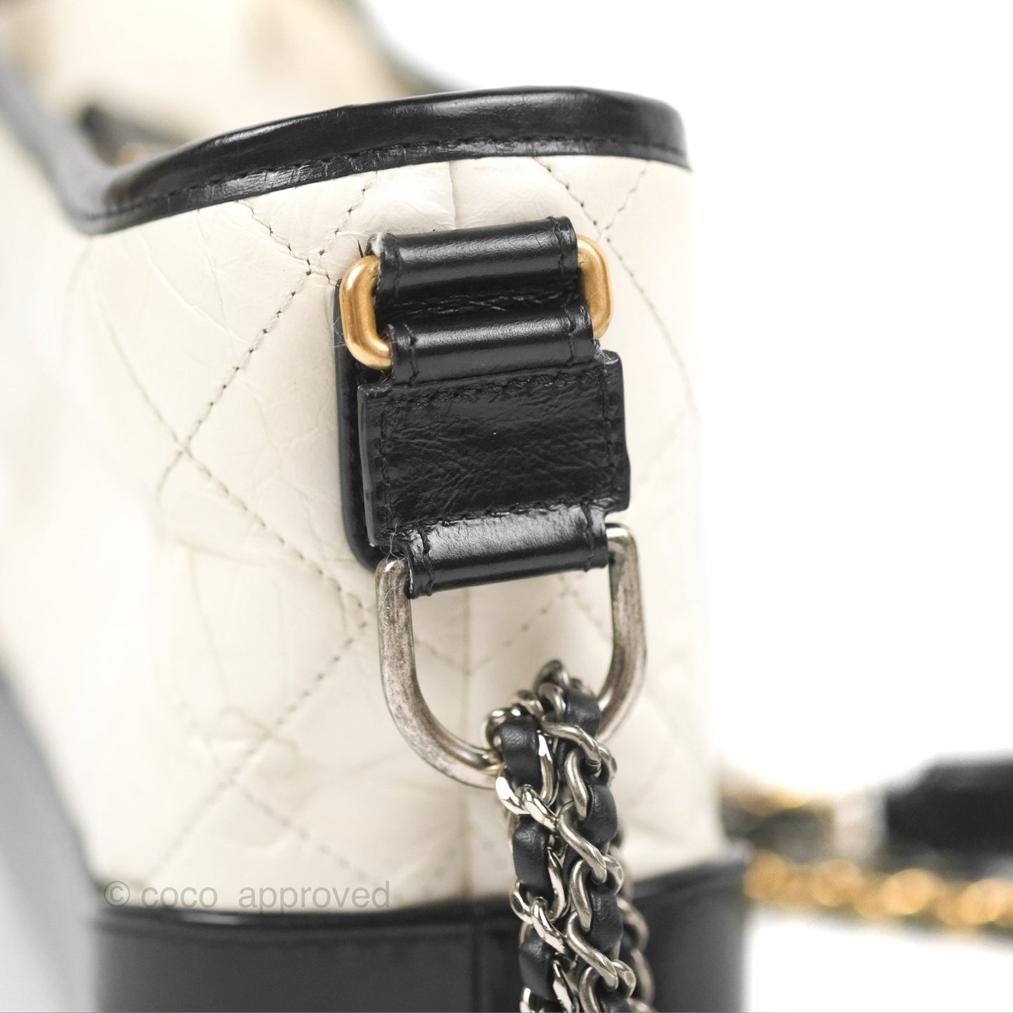 Chanel Quilted Small Gabrielle Hobo Black White Aged Calfskin Mixed Hardware