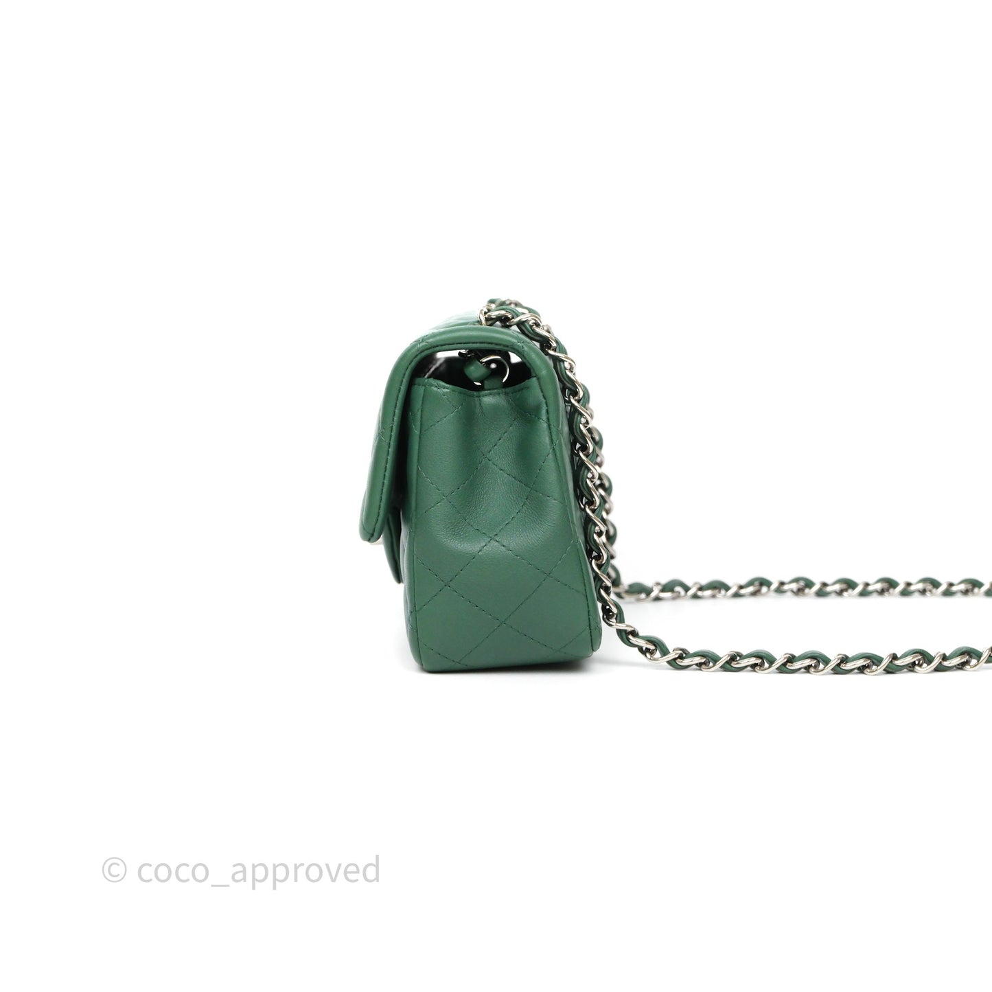 Chanel Quilted Mini Rectangular Green Lambskin Silver Hardware