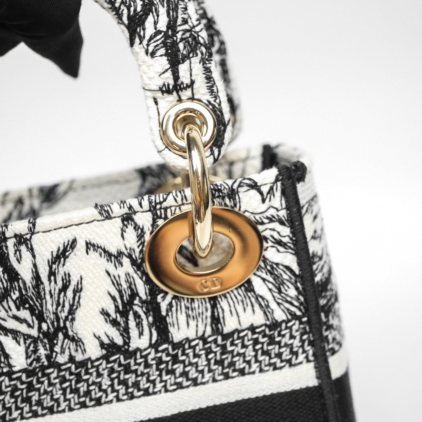 Christian Dior Mini Lady D-Lite Bag White/Black Toile de Jouy Voyage Embroidered