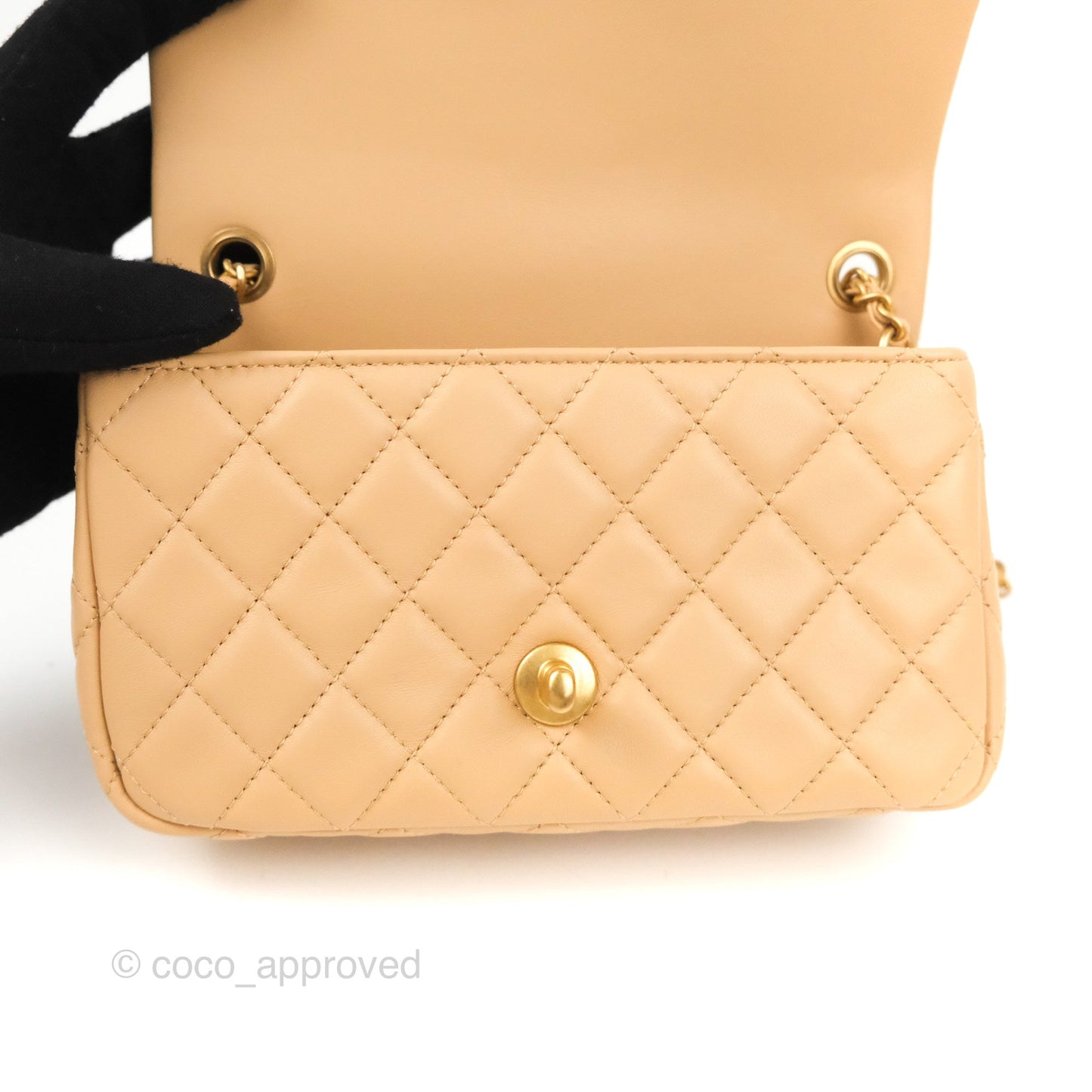 Chanel Mini Rectangular Pearl Crush Beige Lambskin Aged Gold Hardware