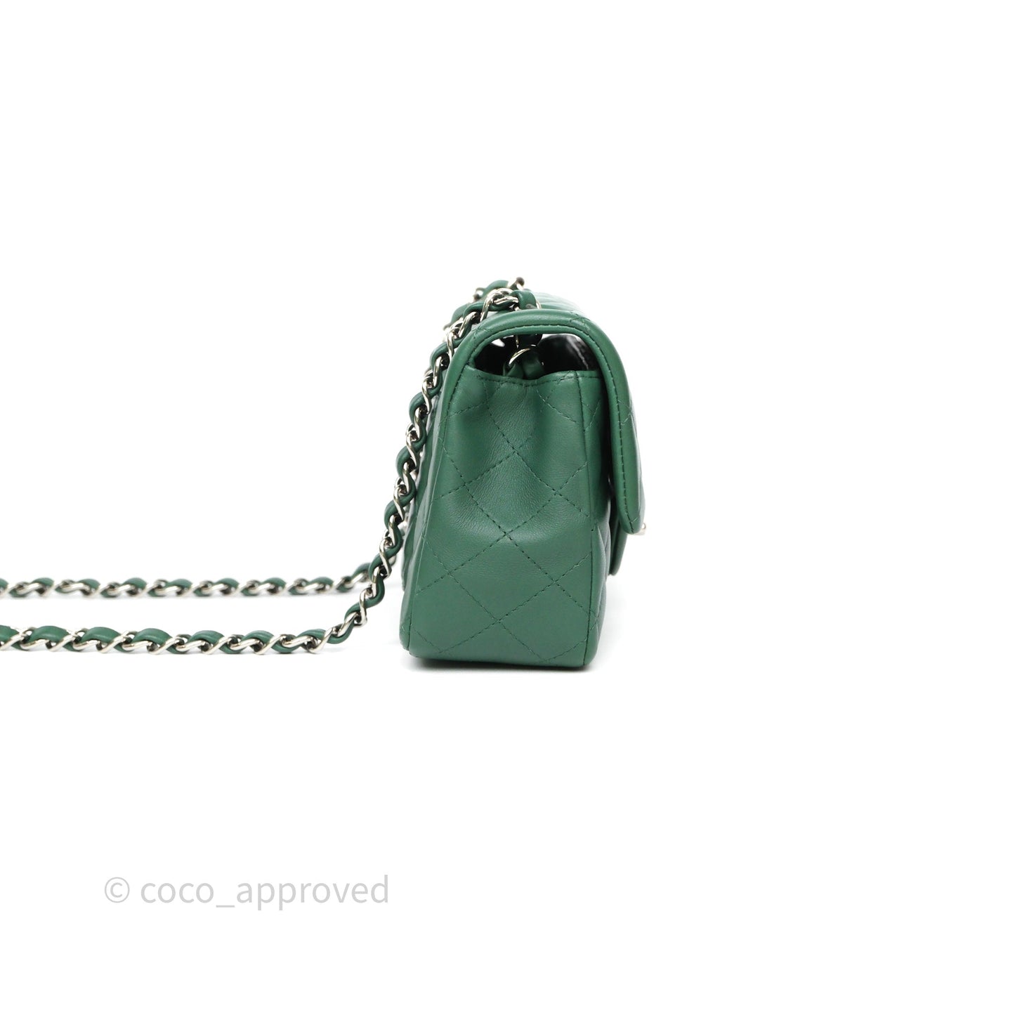 Chanel Quilted Mini Rectangular Green Lambskin Silver Hardware