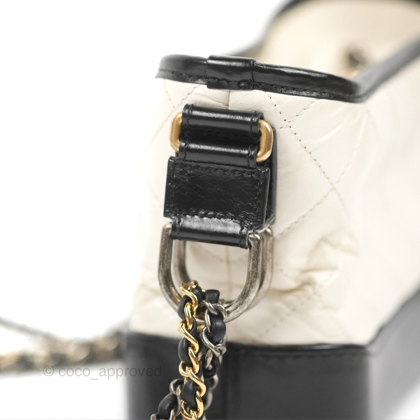 Chanel Quilted Small Gabrielle Hobo Black White Aged Calfskin Mixed Hardware