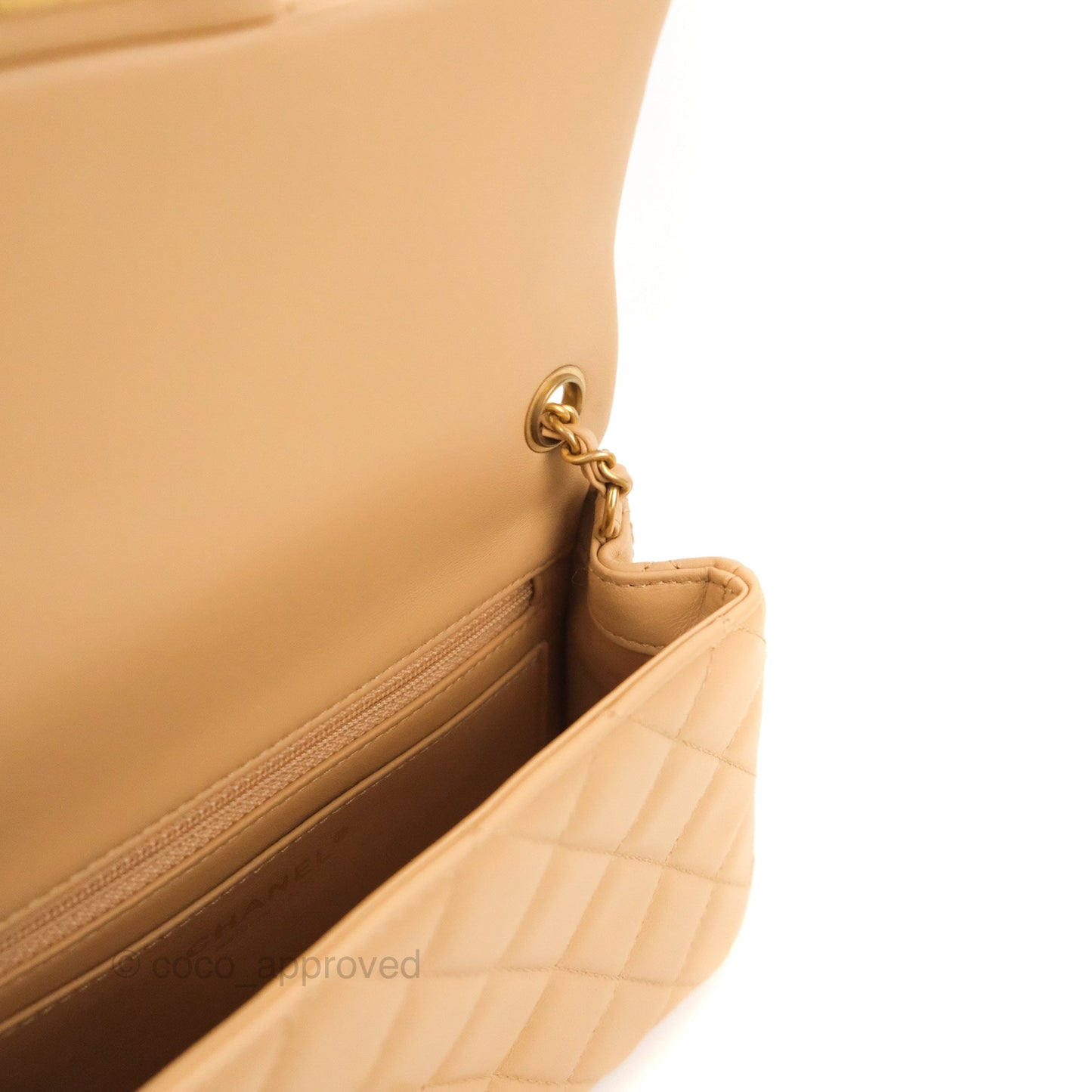 Chanel Mini Rectangular Pearl Crush Beige Lambskin Aged Gold Hardware