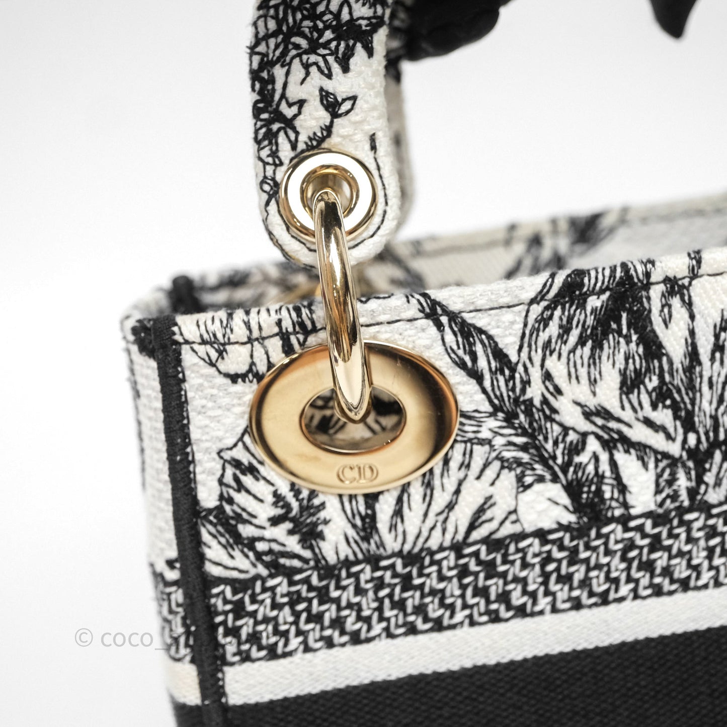 Christian Dior Mini Lady D-Lite Bag White/Black Toile de Jouy Voyage Embroidered