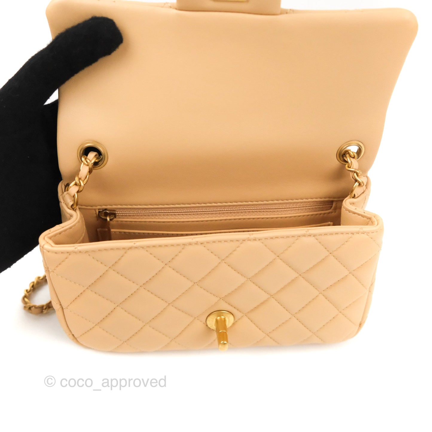 Chanel Mini Rectangular Pearl Crush Beige Lambskin Aged Gold Hardware