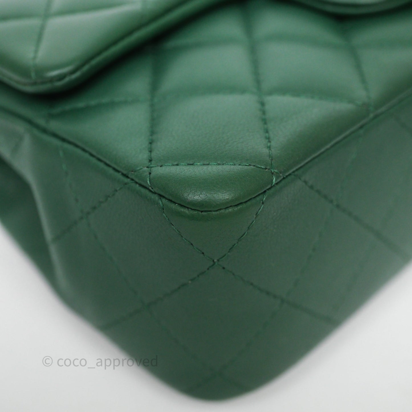 Chanel Quilted Mini Rectangular Green Lambskin Silver Hardware