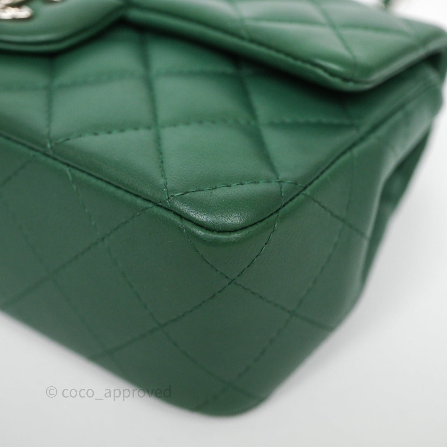 Chanel Quilted Mini Rectangular Green Lambskin Silver Hardware