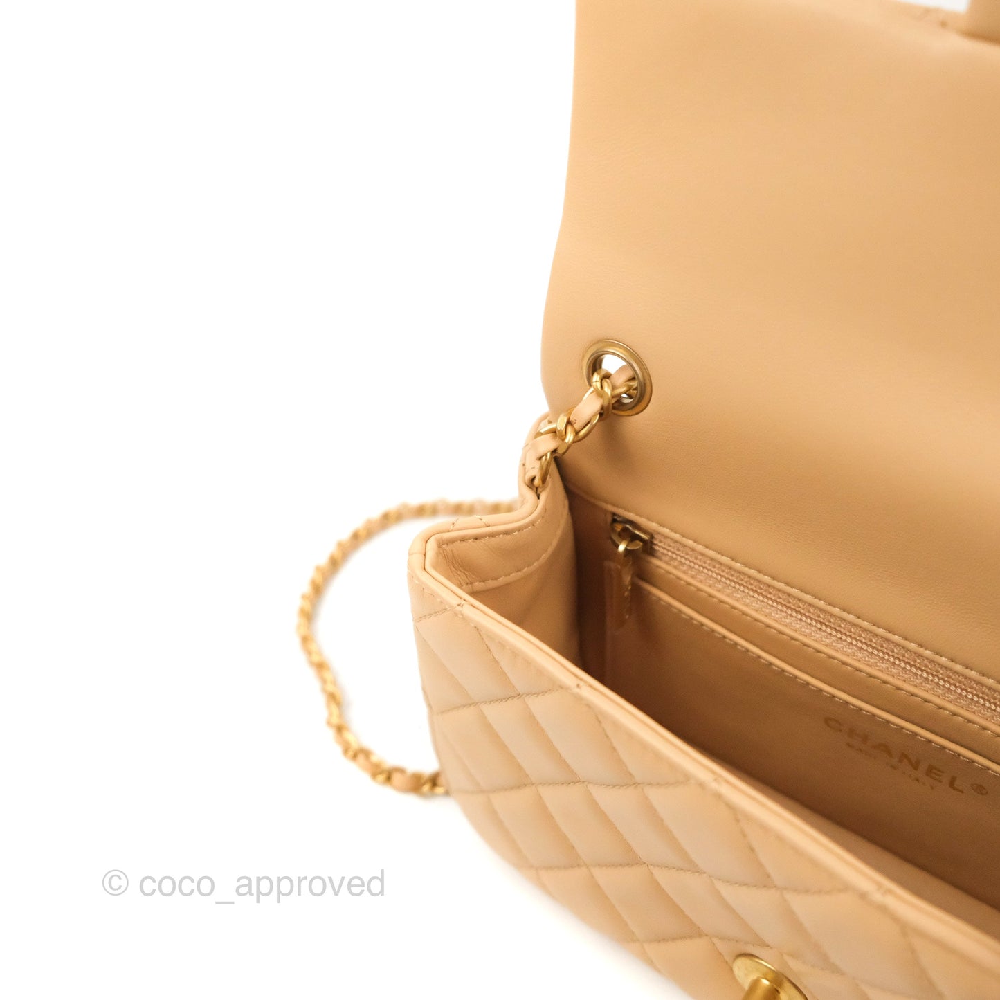 Chanel Mini Rectangular Pearl Crush Beige Lambskin Aged Gold Hardware