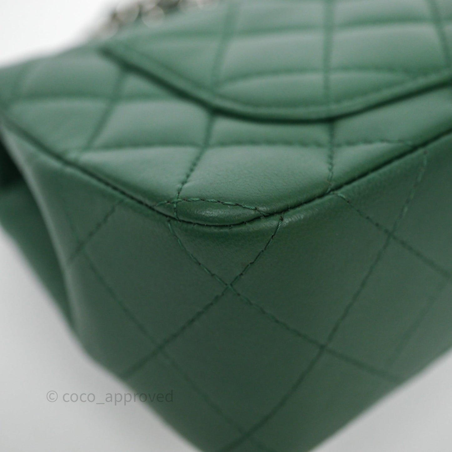 Chanel Quilted Mini Rectangular Green Lambskin Silver Hardware