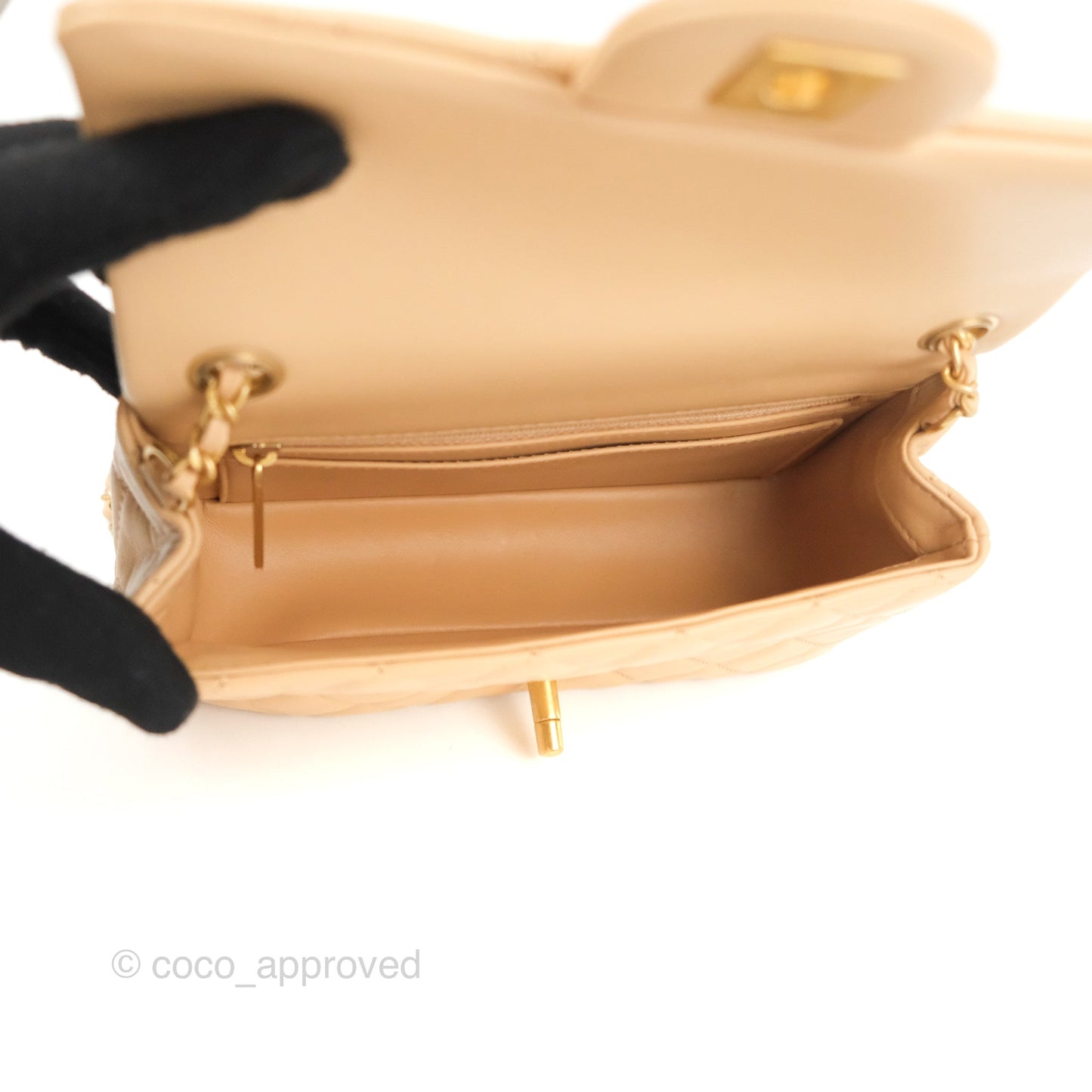 Chanel Mini Rectangular Pearl Crush Beige Lambskin Aged Gold Hardware