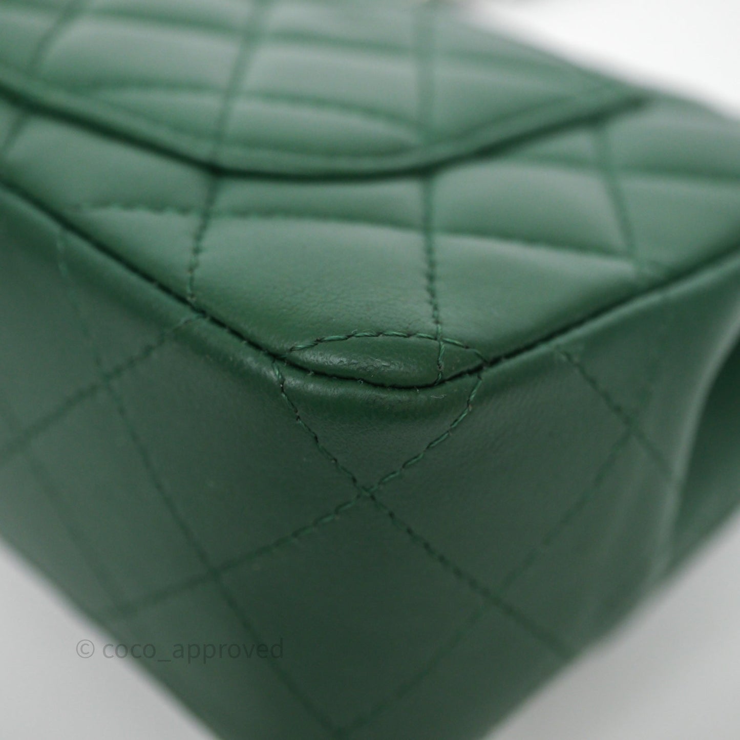 Chanel Quilted Mini Rectangular Green Lambskin Silver Hardware