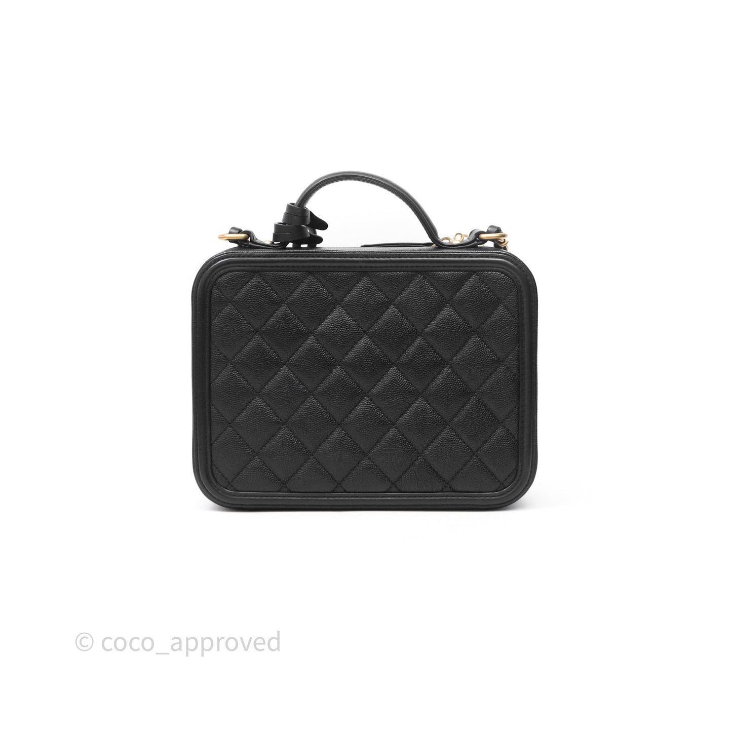 Chanel Quilted Medium CC Filigree Vanity Case Black Caviar Aged Gold Hardware