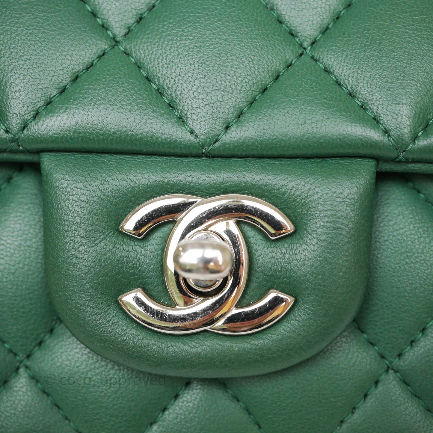 Chanel Quilted Mini Rectangular Green Lambskin Silver Hardware