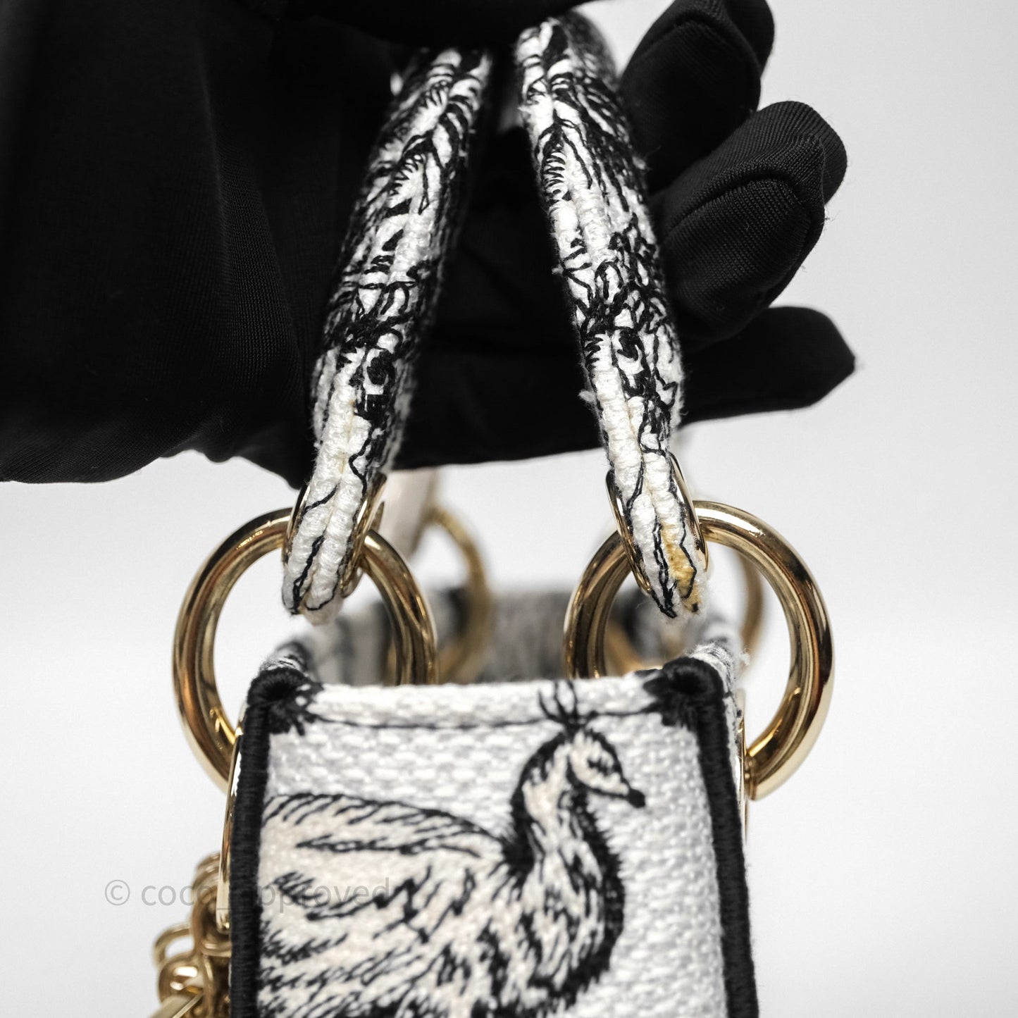 Christian Dior Mini Lady D-Lite Bag White/Black Toile de Jouy Voyage Embroidered