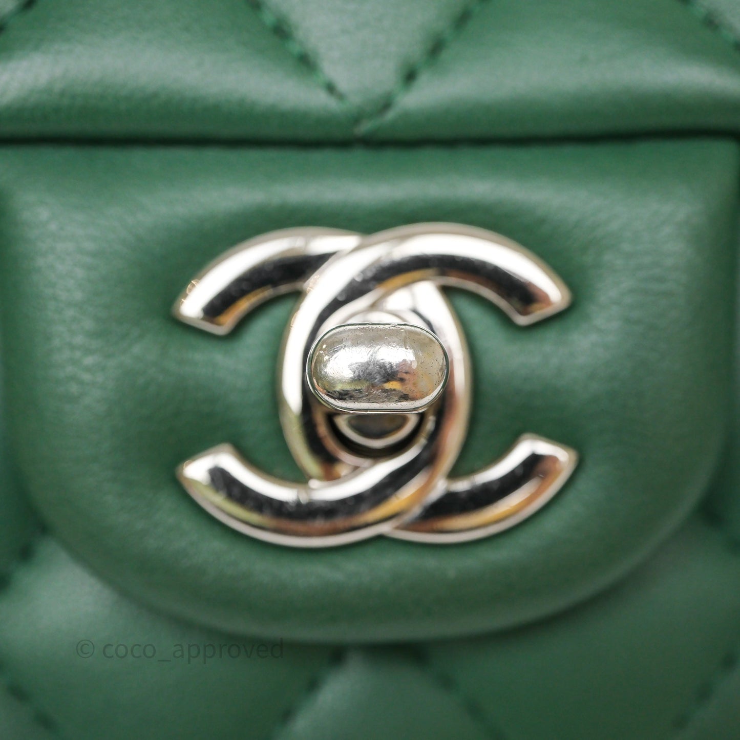 Chanel Quilted Mini Rectangular Green Lambskin Silver Hardware