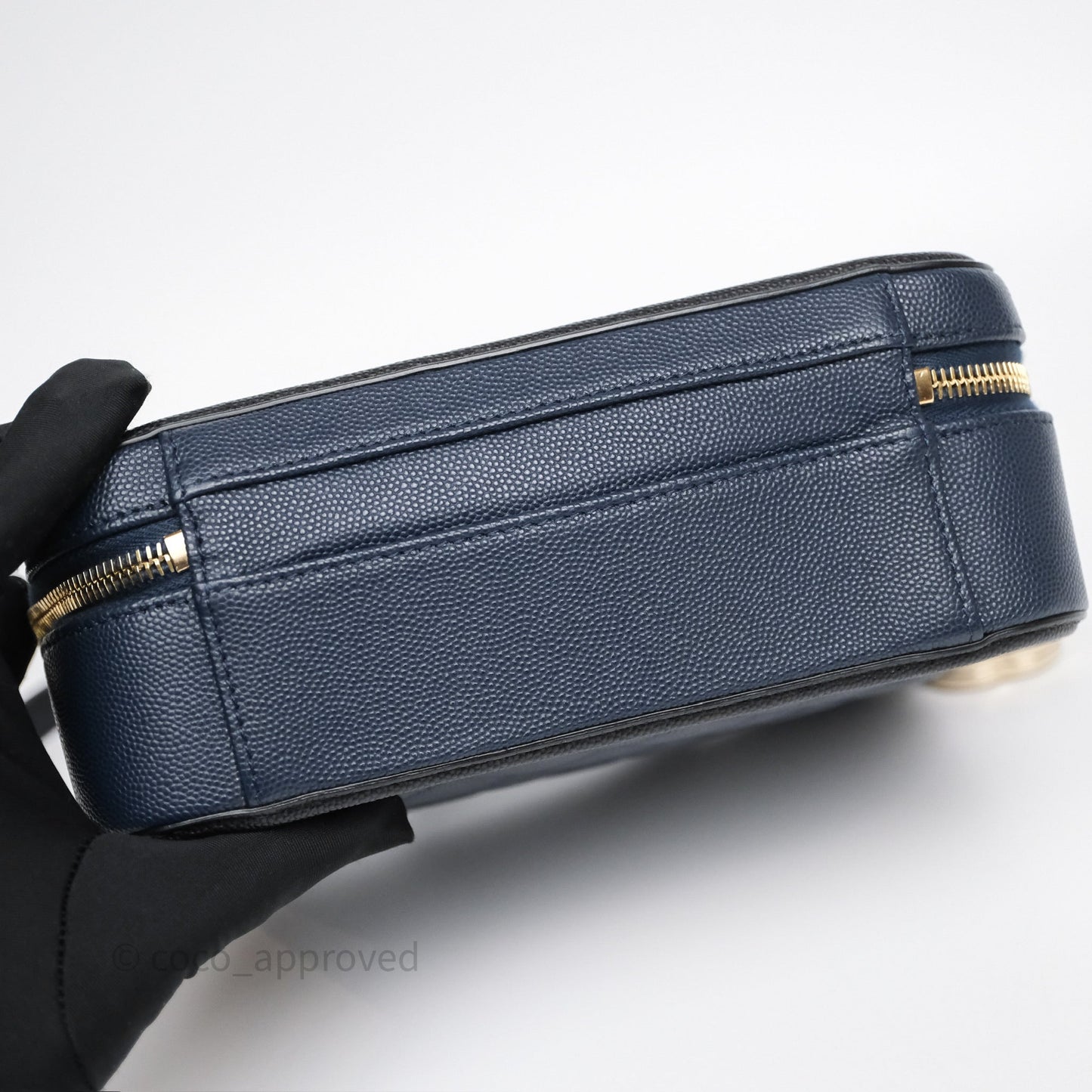 Chanel Quilted Medium CC Filigree Vanity Case Dark Navy Caviar Gold Hardware
