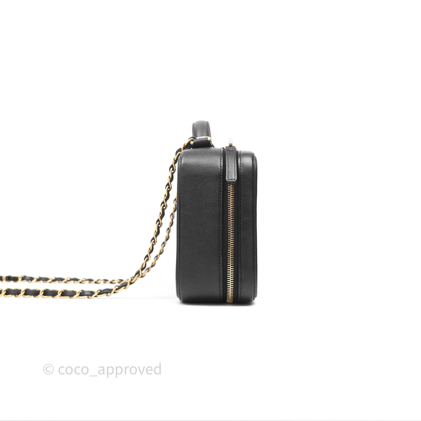 Chanel Quilted Medium CC Filigree Vanity Case Black Caviar Aged Gold Hardware